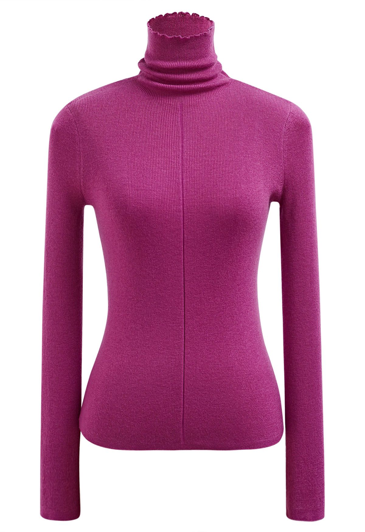 Basic-Top aus weichem Strick mit Stehkragen in Magenta