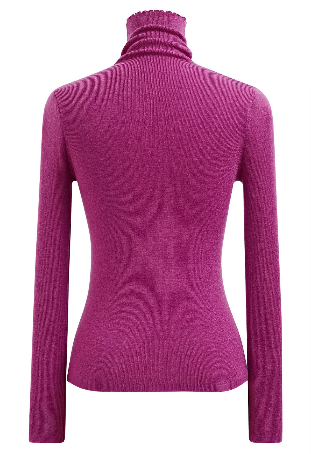 Basic-Top aus weichem Strick mit Stehkragen in Magenta