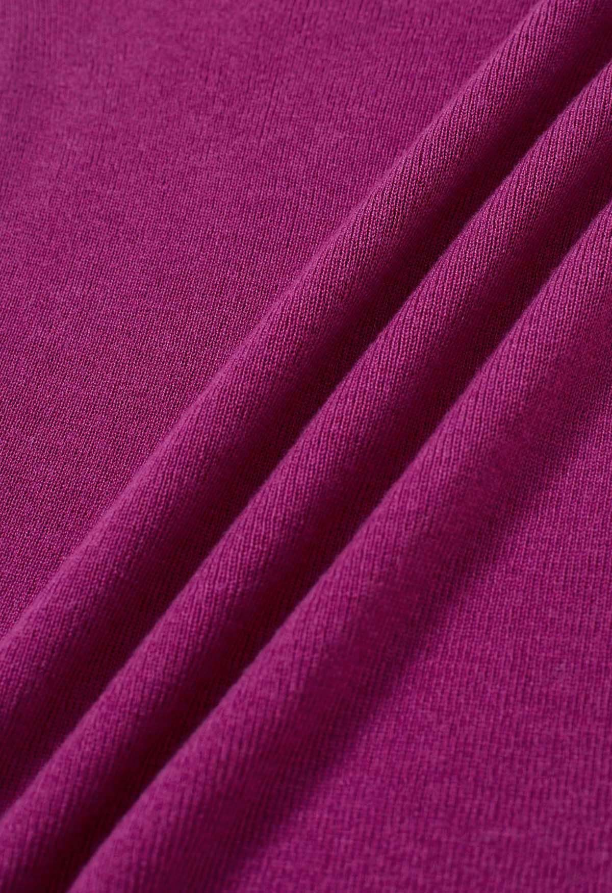 Basic-Top aus weichem Strick mit Stehkragen in Magenta