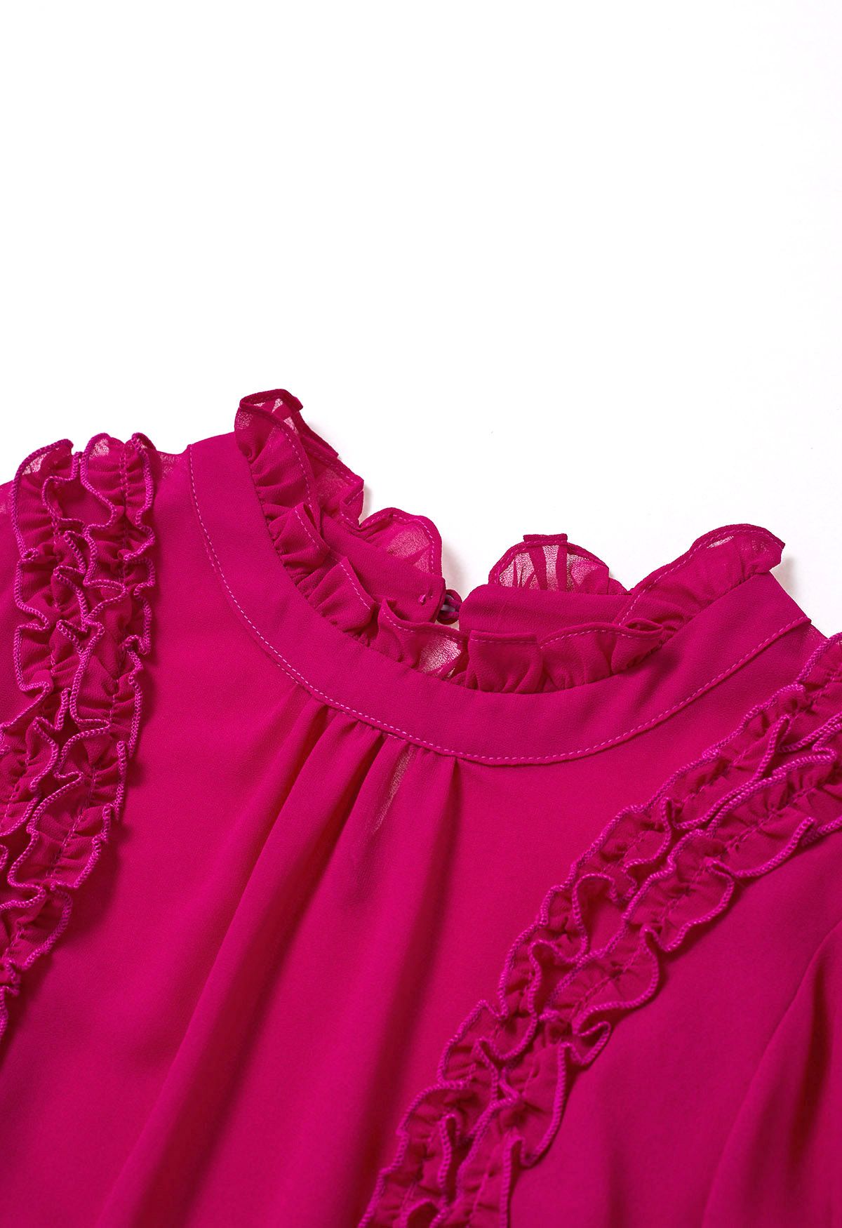 Rüschenverziertes Chiffon-Oberteil mit Blasenärmeln in Pink