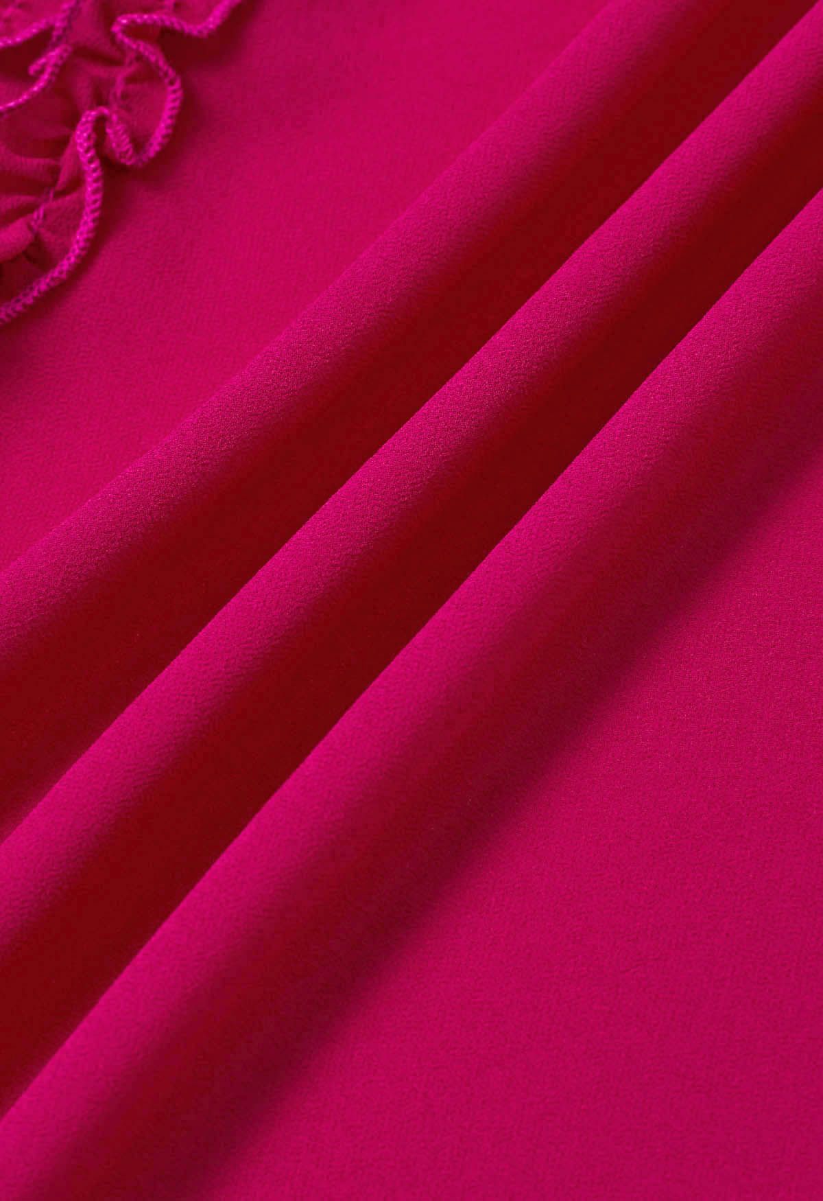 Rüschenverziertes Chiffon-Oberteil mit Blasenärmeln in Pink