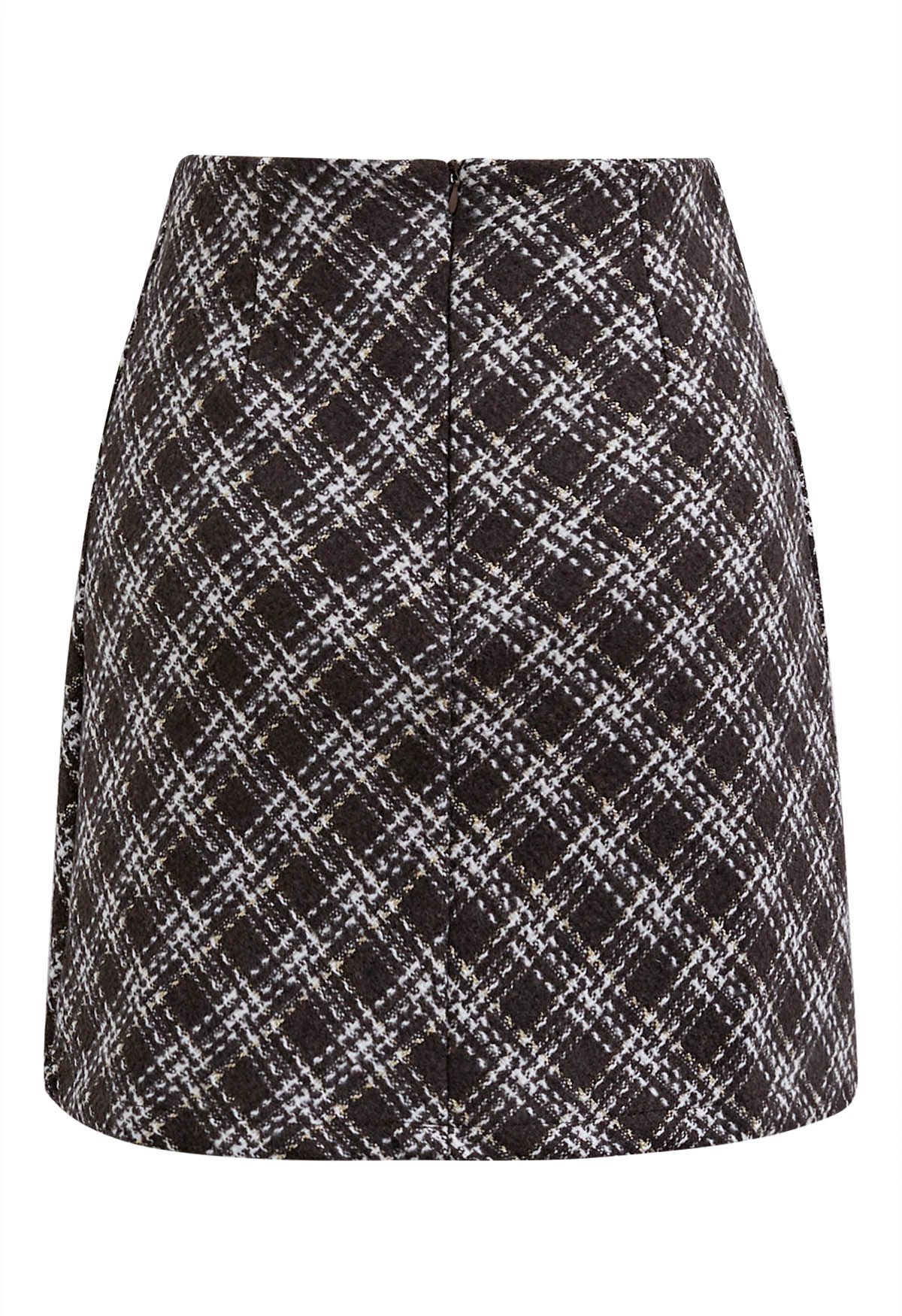 Tweed-Miniknospenrock mit Karomuster in Braun