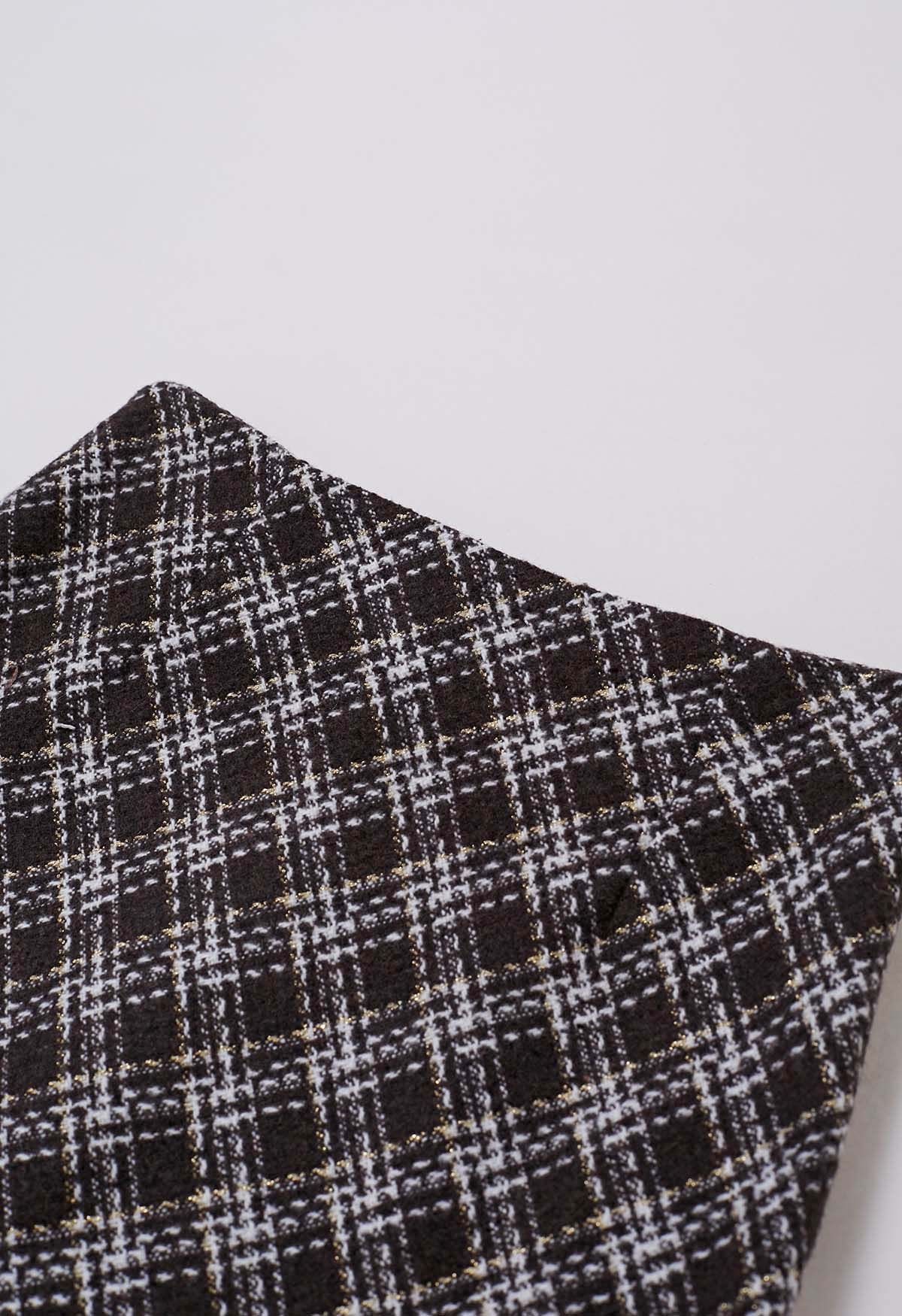 Tweed-Miniknospenrock mit Karomuster in Braun