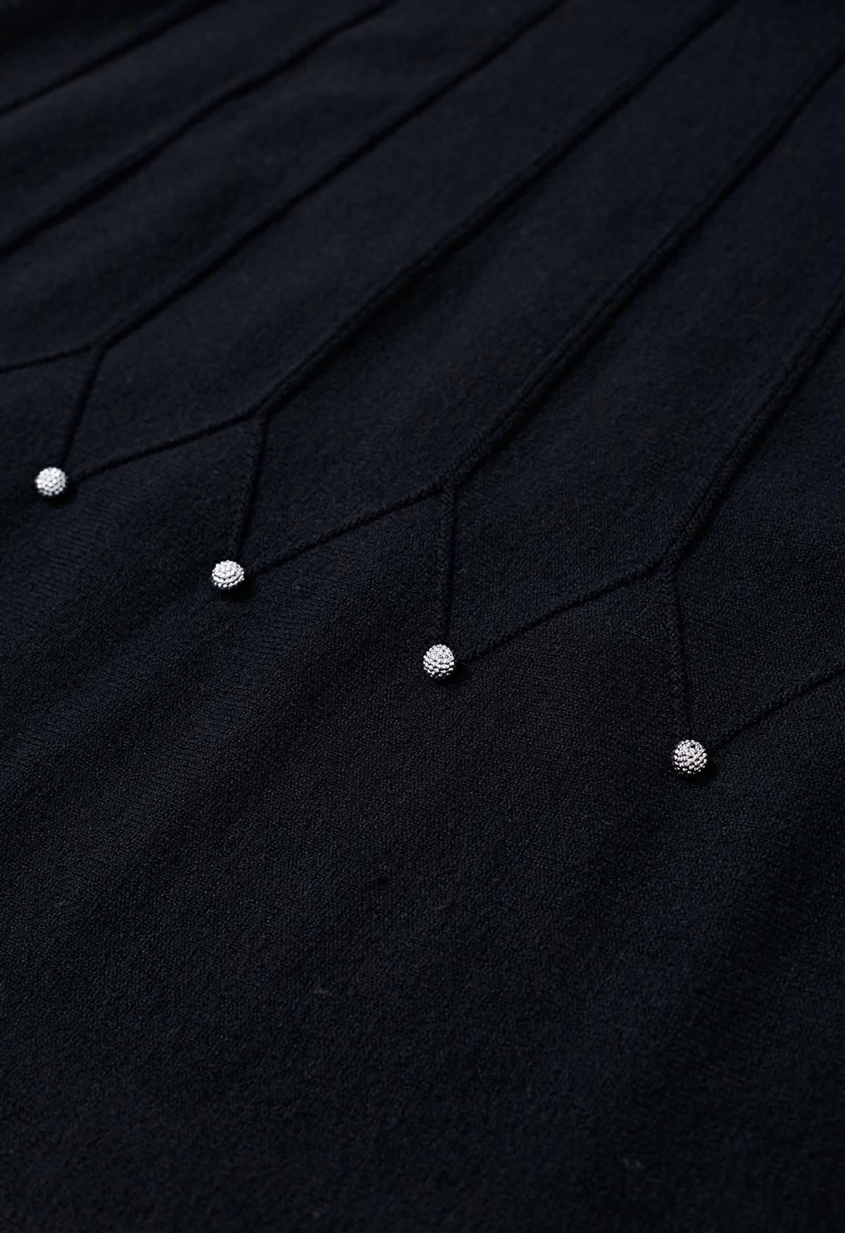 Strick-Midirock mit silbernen Perlen und Nahtverzierung in Schwarz