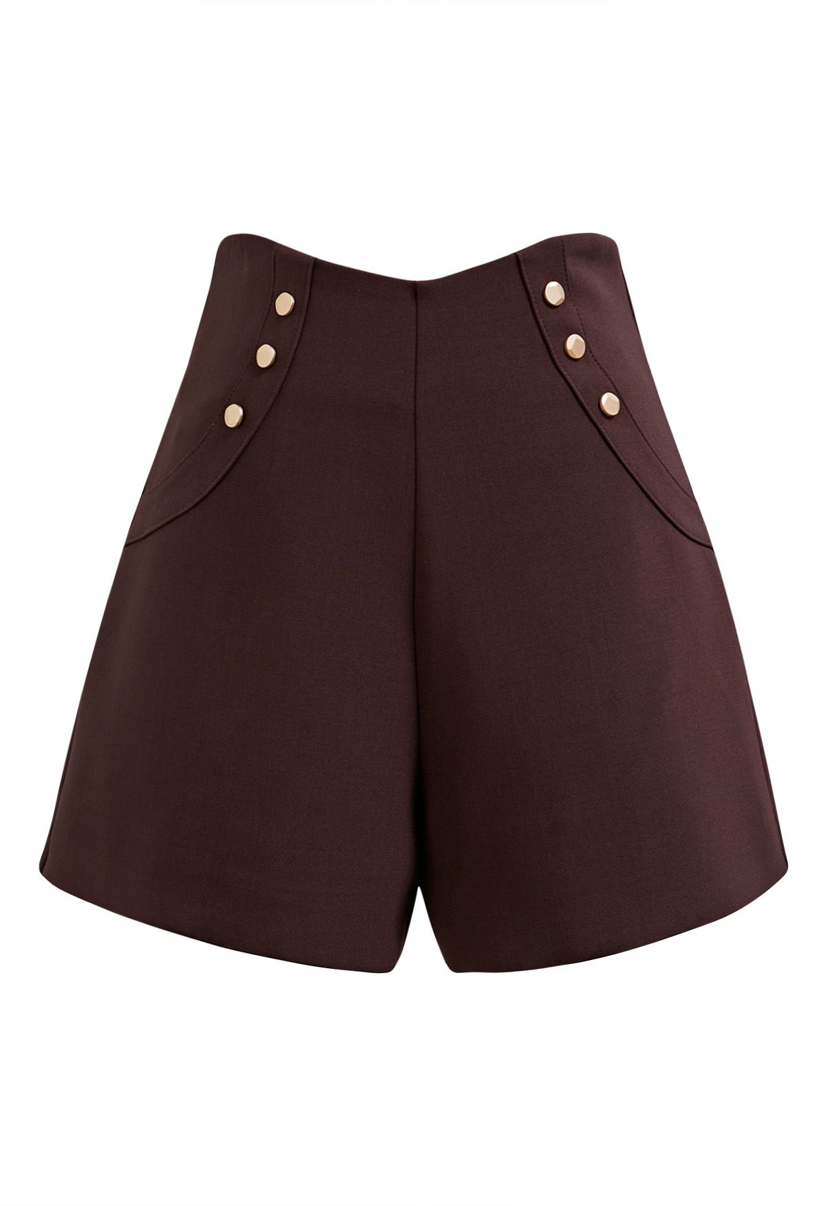 Shorts mit hoher Taille und Knopfverzierung in Burgunderrot