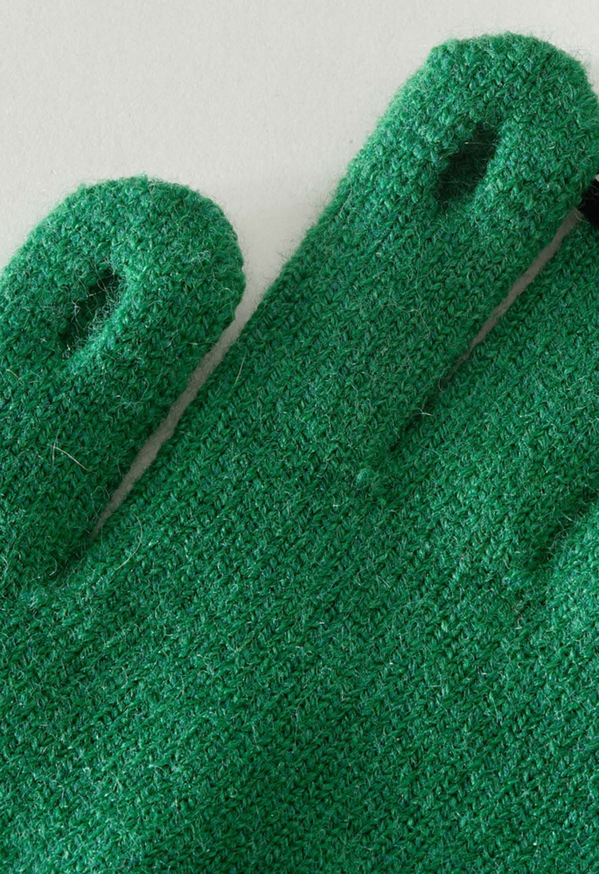 Fingerloch-Strickhandschuhe mit Schleifendekor in Grün