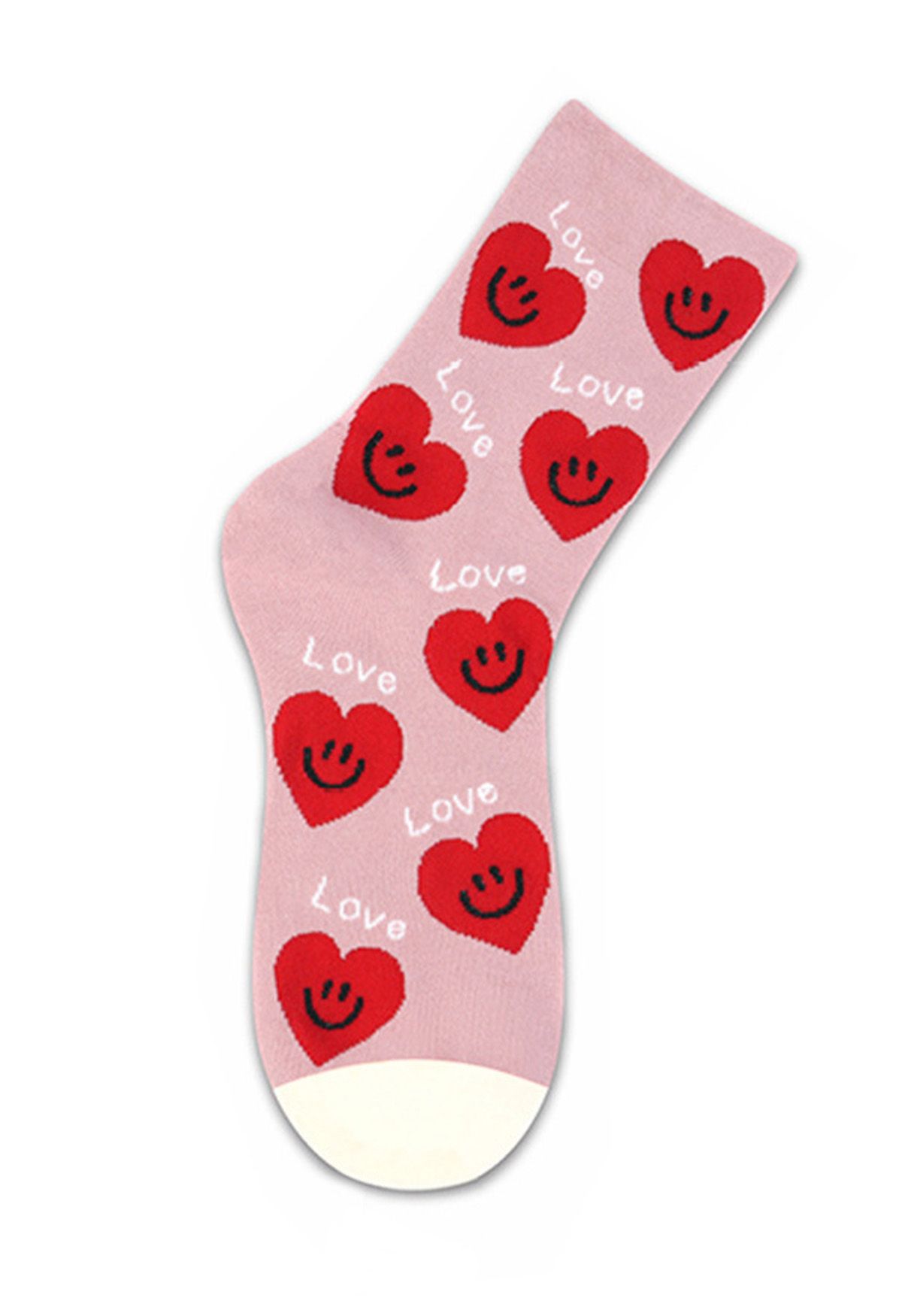 Lächelnde Crew-Socken aus Baumwolle mit rotem Herz