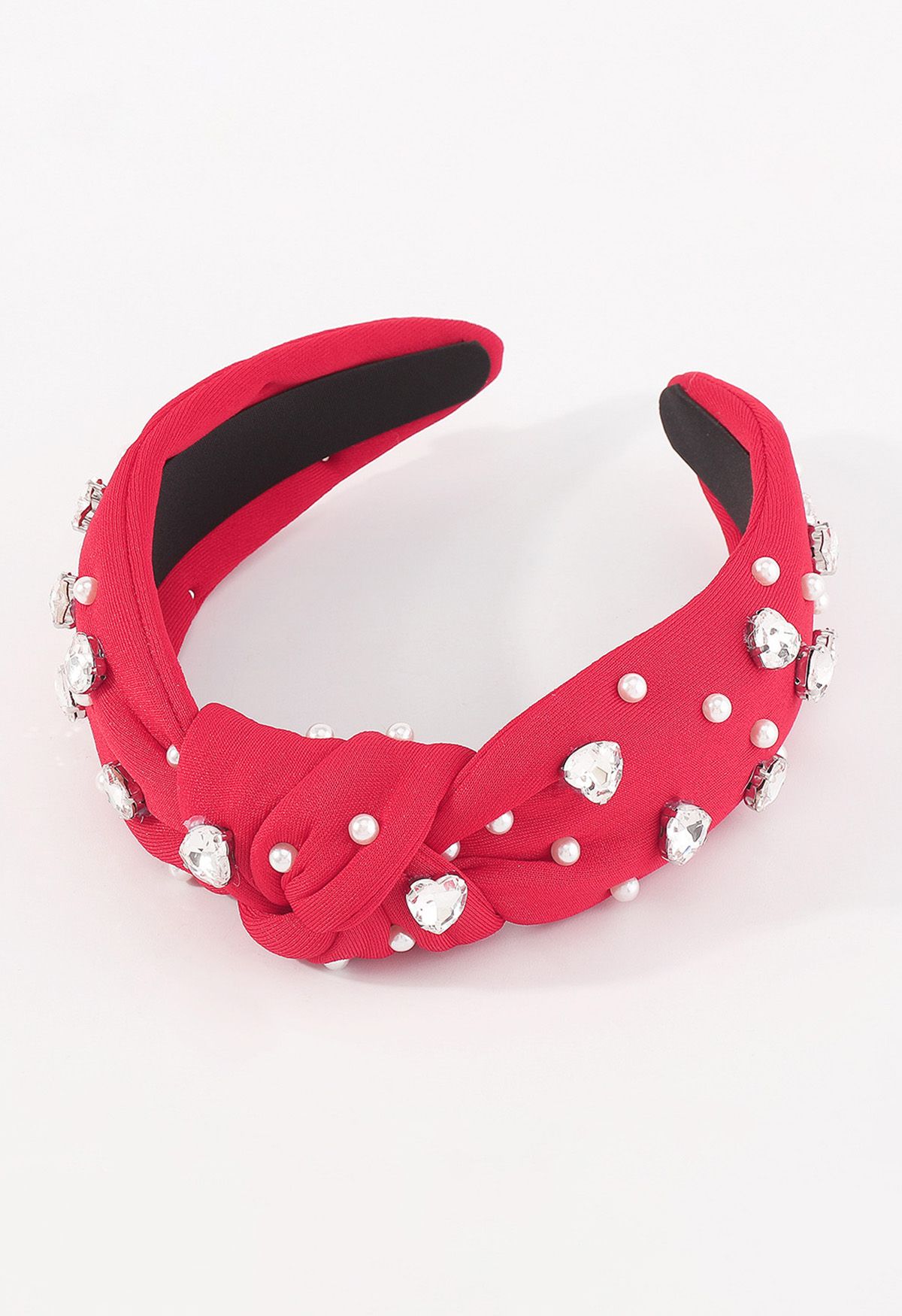 Stirnband mit Strass-Perlenknoten in Rot
