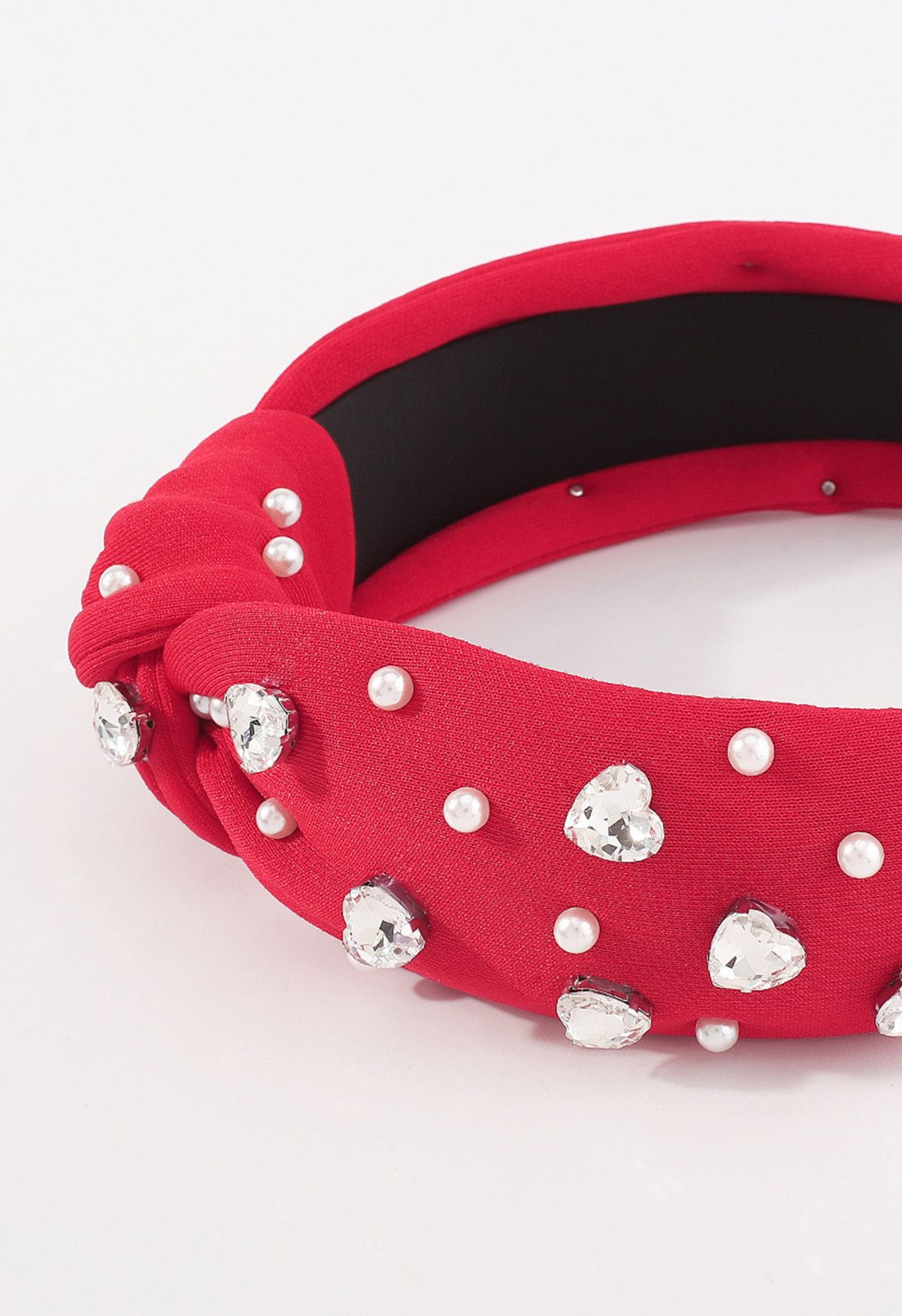 Stirnband mit Strass-Perlenknoten in Rot