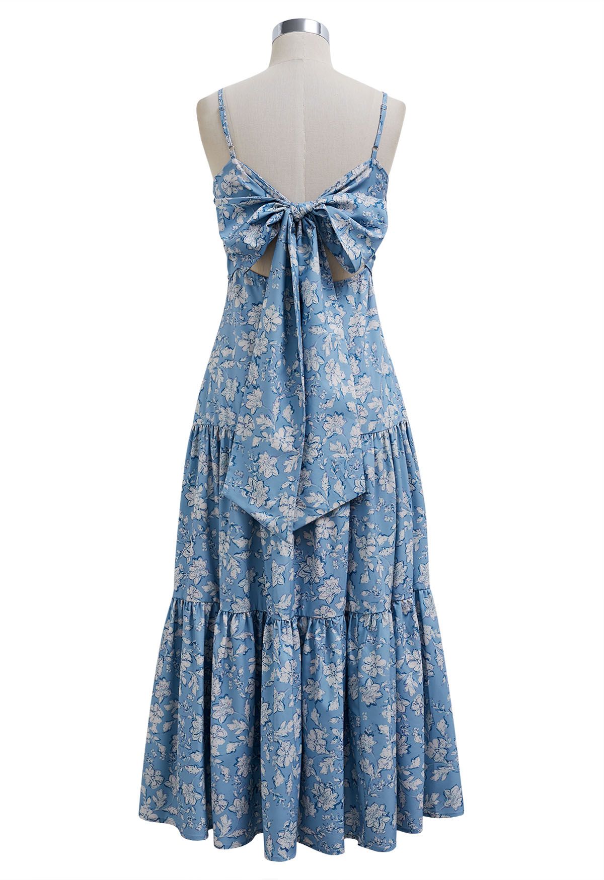 Camisole-Kleid mit Blumenmuster und Schleife auf der Rückseite in Blau