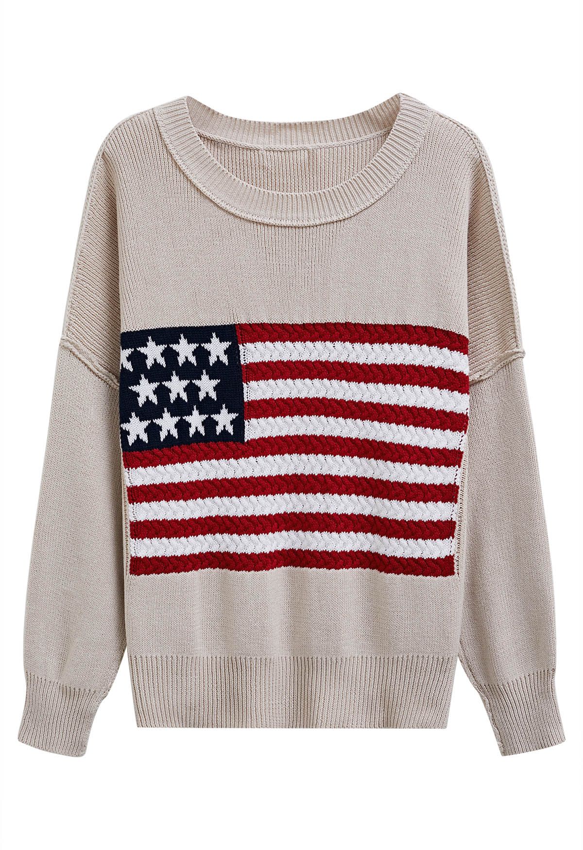 Übergroßer gerippter Pullover mit amerikanischer Flagge