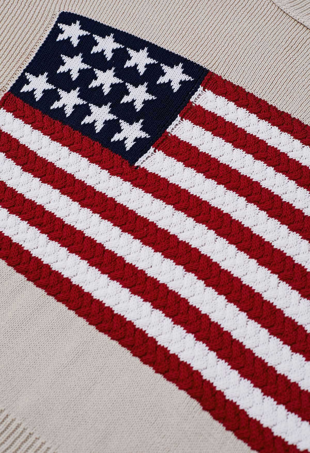 Übergroßer gerippter Pullover mit amerikanischer Flagge