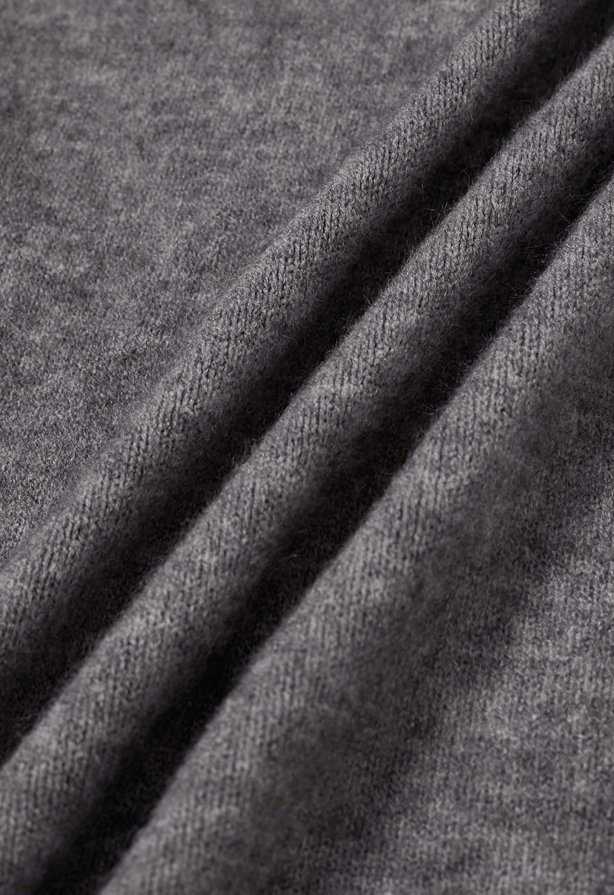 Spitzen-Set aus ärmellosem Oberteil und Strickjacke mit V-Ausschnitt in Grau