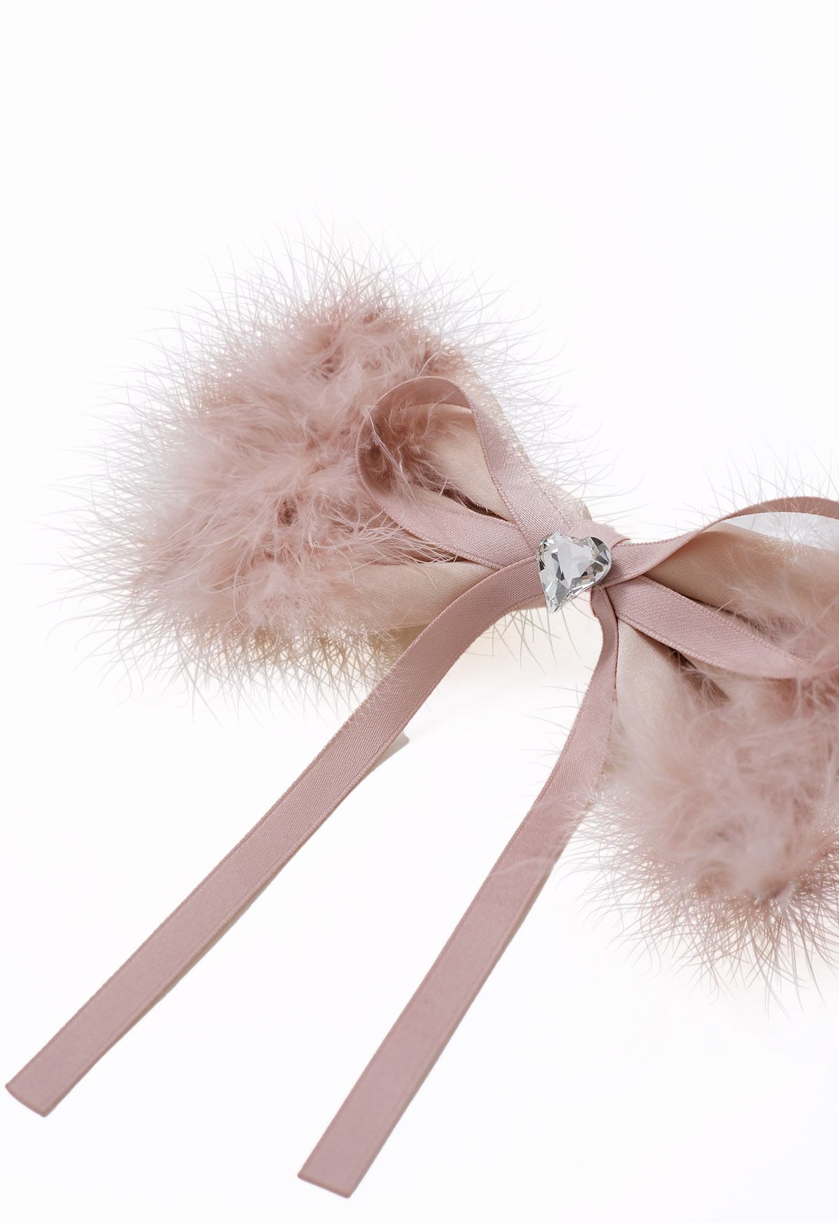 Haarspange mit Herz-Strass-Fuzzy-Schleife in Rosa