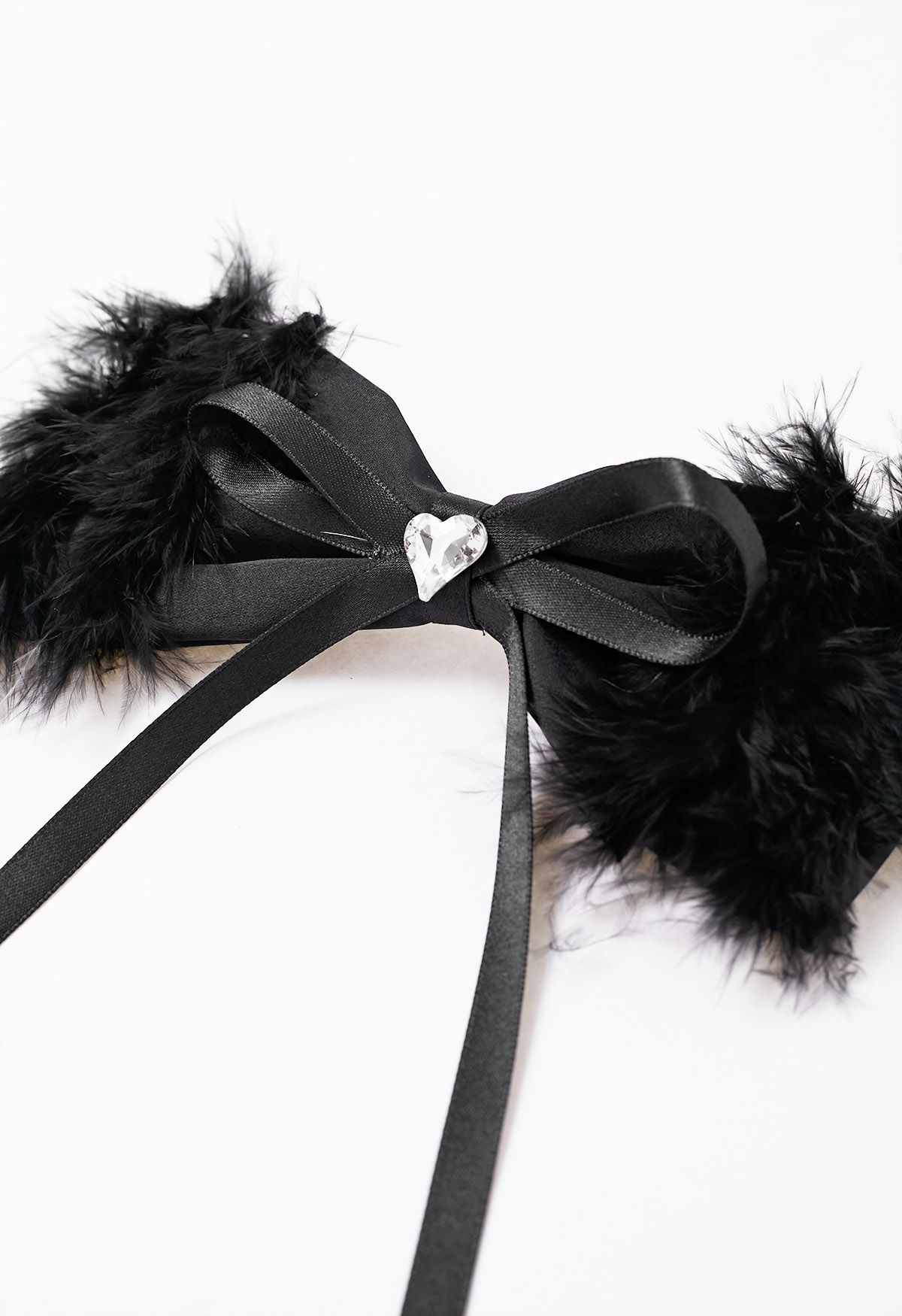 Haarspange mit Herz-Strass-Fuzzy-Schleife in Schwarz