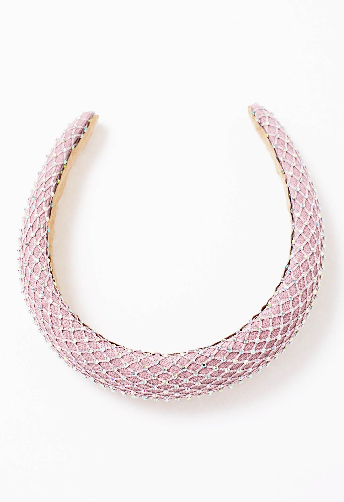 Netzförmiges Stirnband mit breitem Rand und Strasssteinen in Rosa