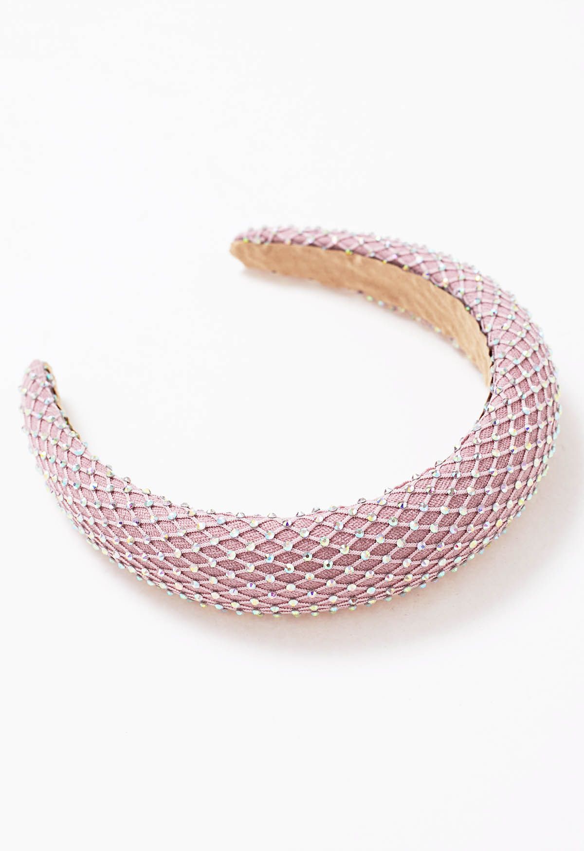 Netzförmiges Stirnband mit breitem Rand und Strasssteinen in Rosa