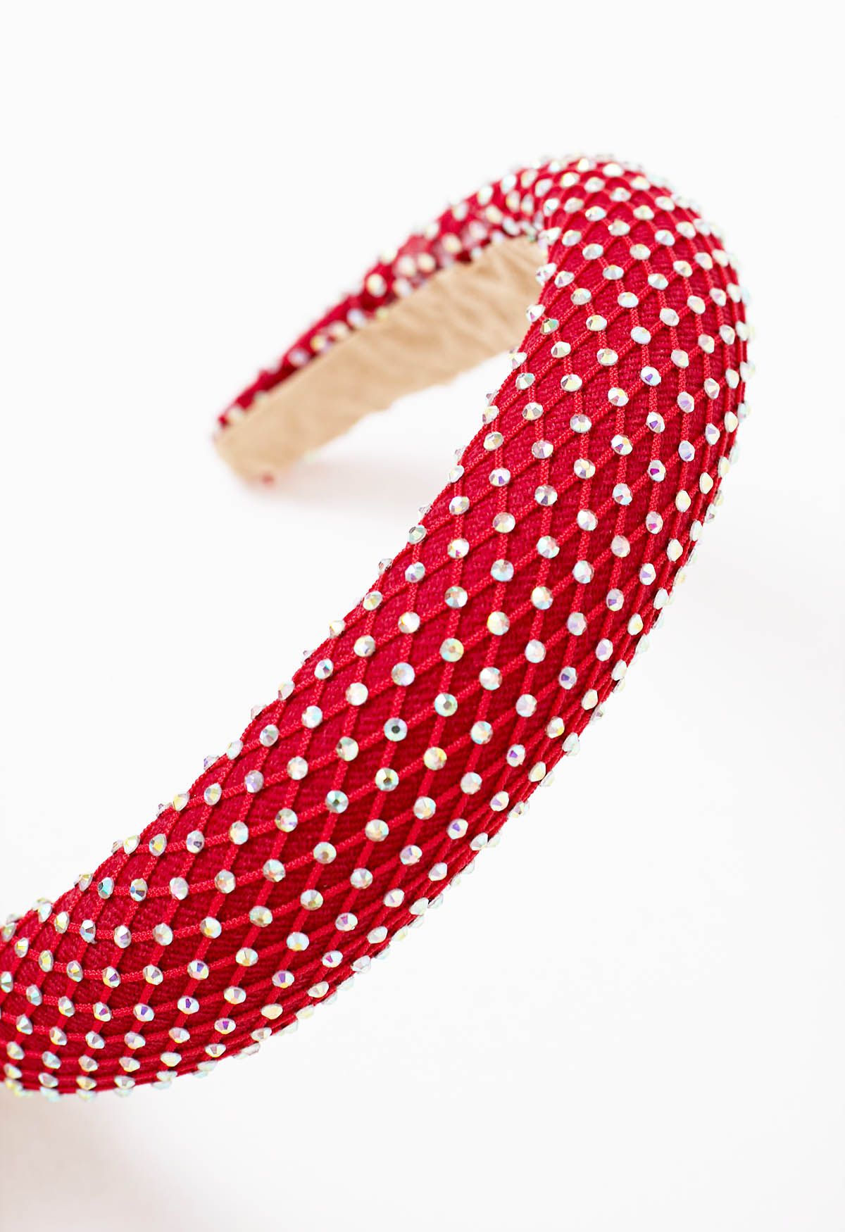 Netzförmiges Stirnband mit breitem Rand aus Strasssteinen in Rot
