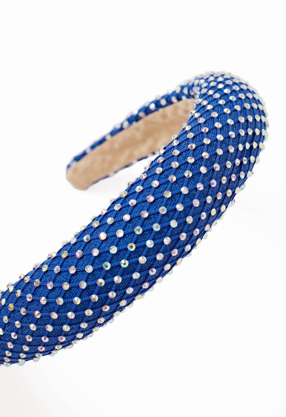 Netzförmiges Stirnband mit breitem Rand und Strasssteinen in Blau