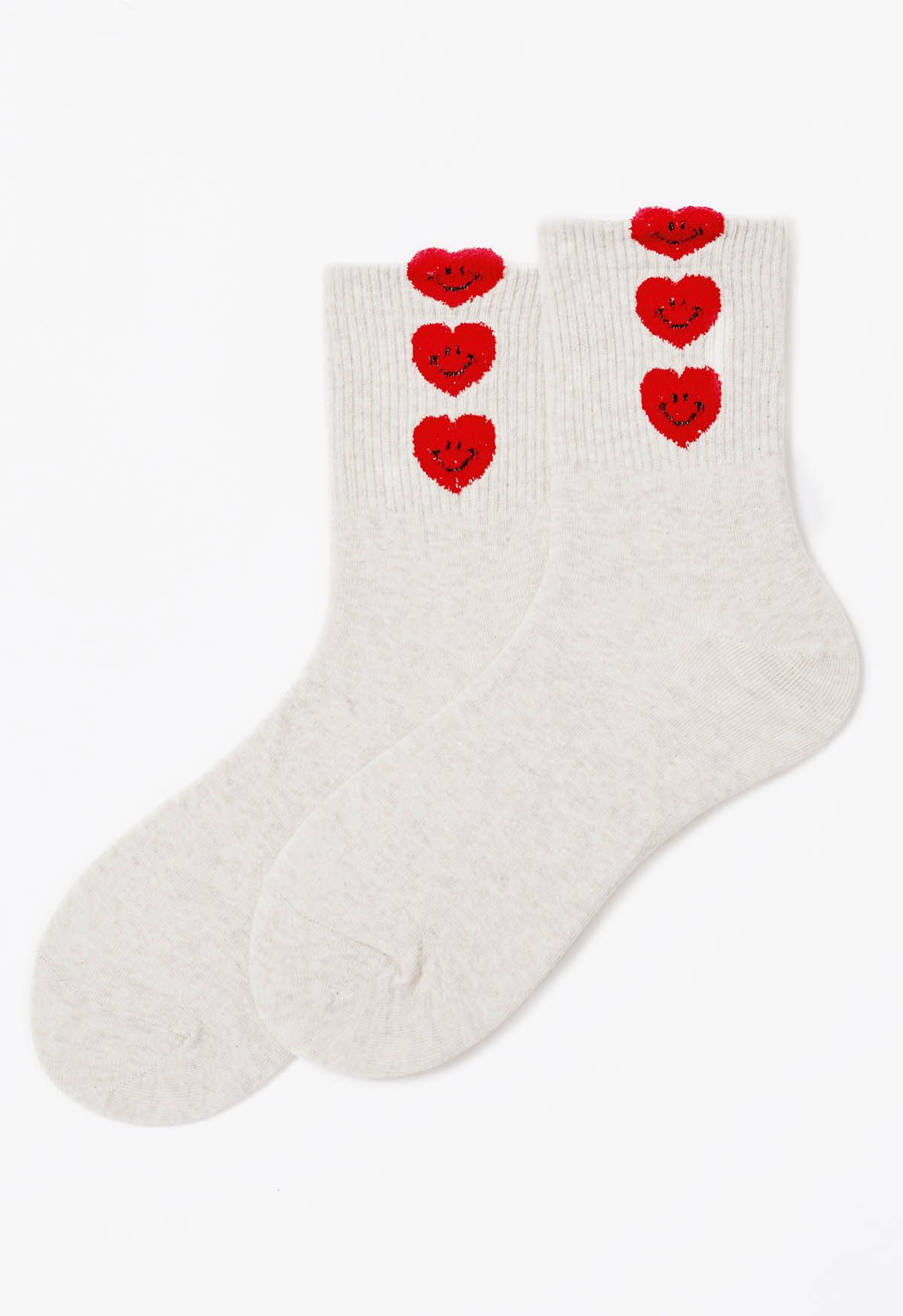 Crew-Socken aus Baumwolle mit lächelndem Gesicht und Herz