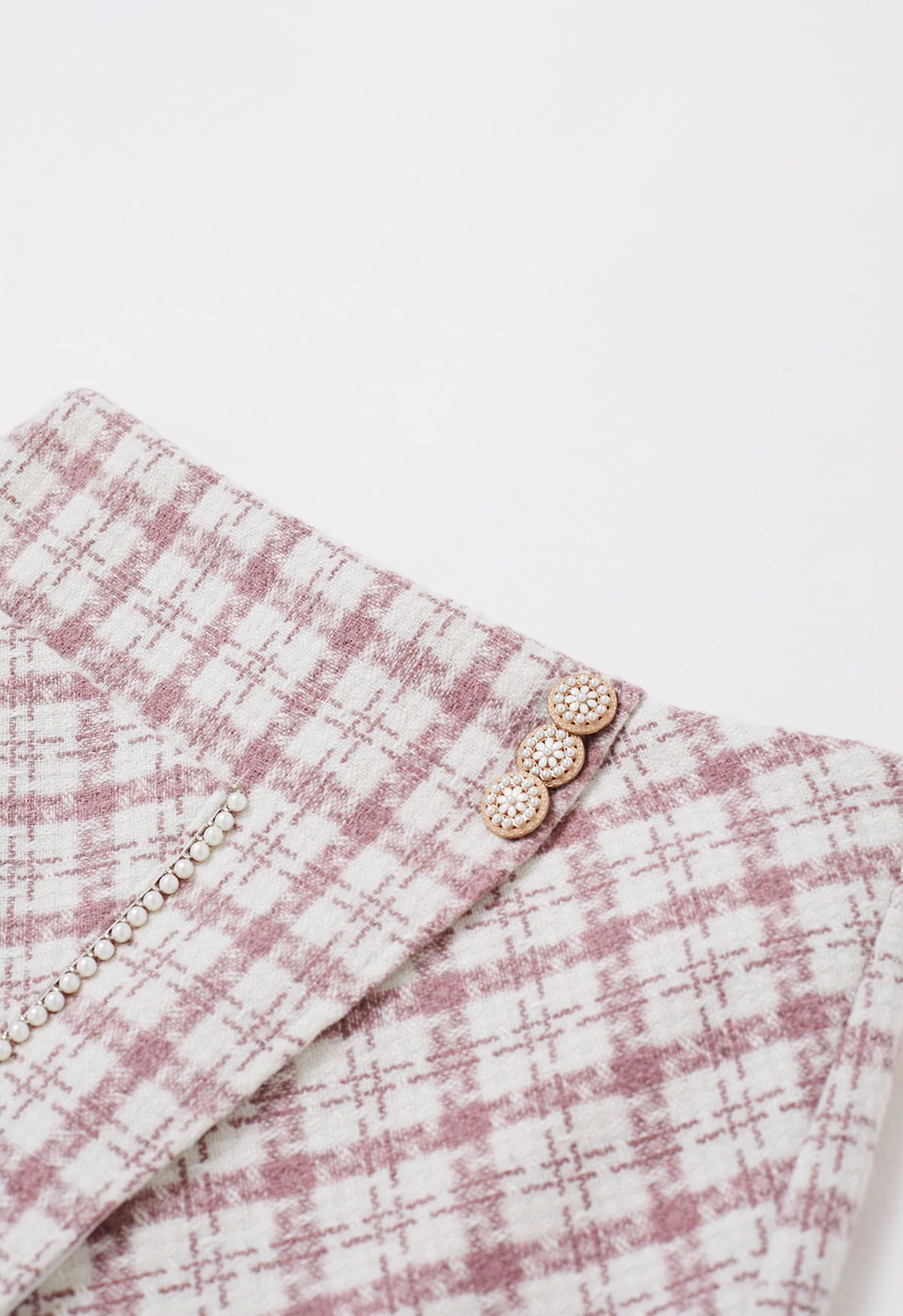 Karierter Tweed-Klappenrock mit aufgesetzten Taschen in Rosa