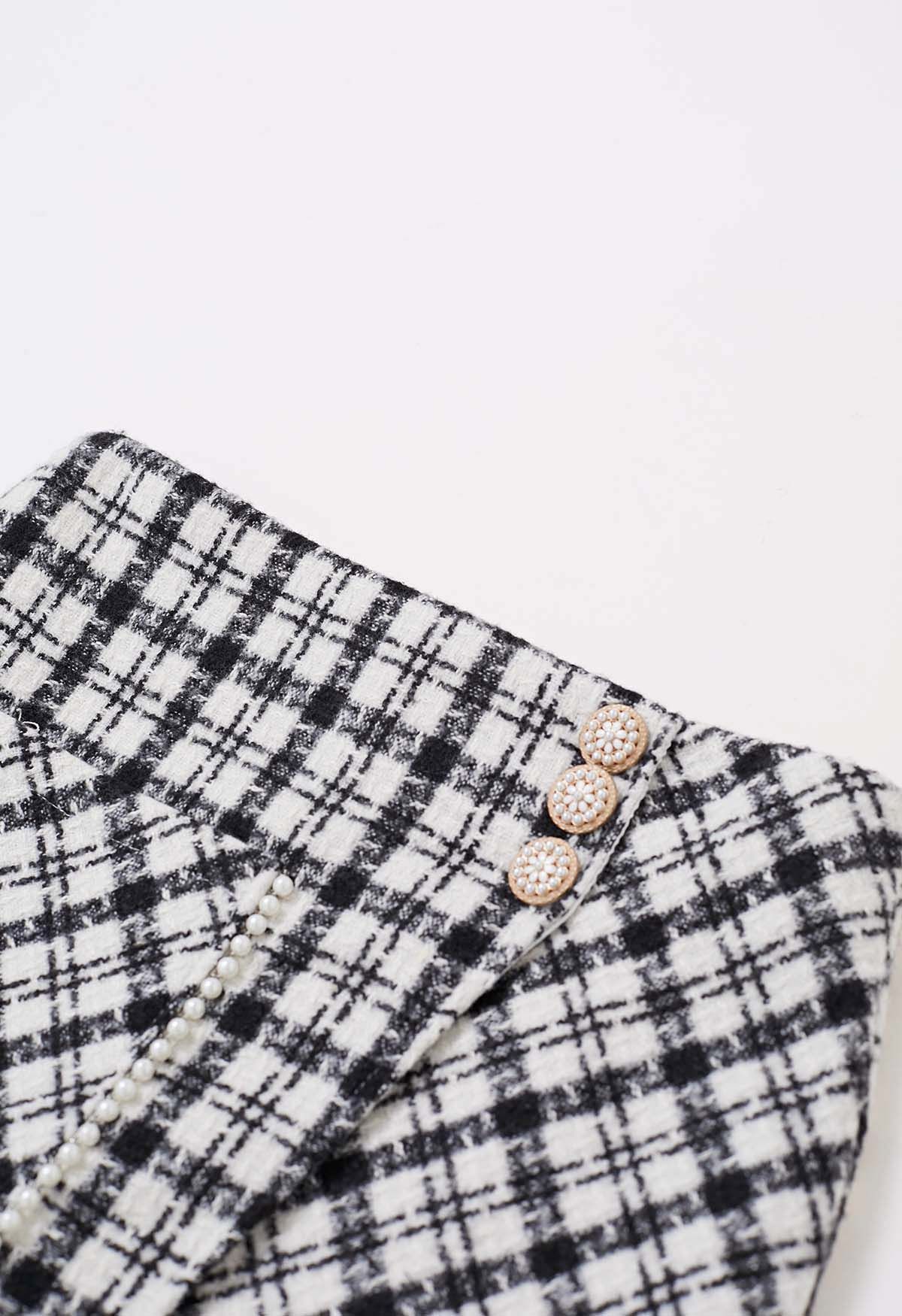 Karierter Tweed-Klappenrock mit aufgesetzten Taschen in Schwarz