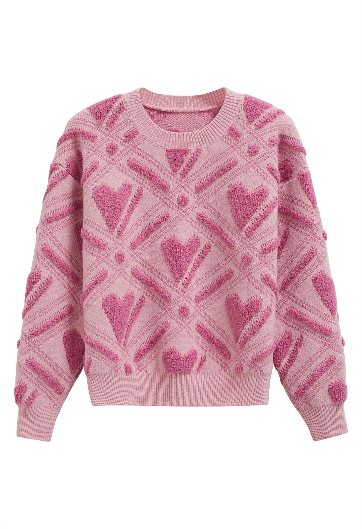 Blushing Love Fuzzy Pink Heart Strickpullover