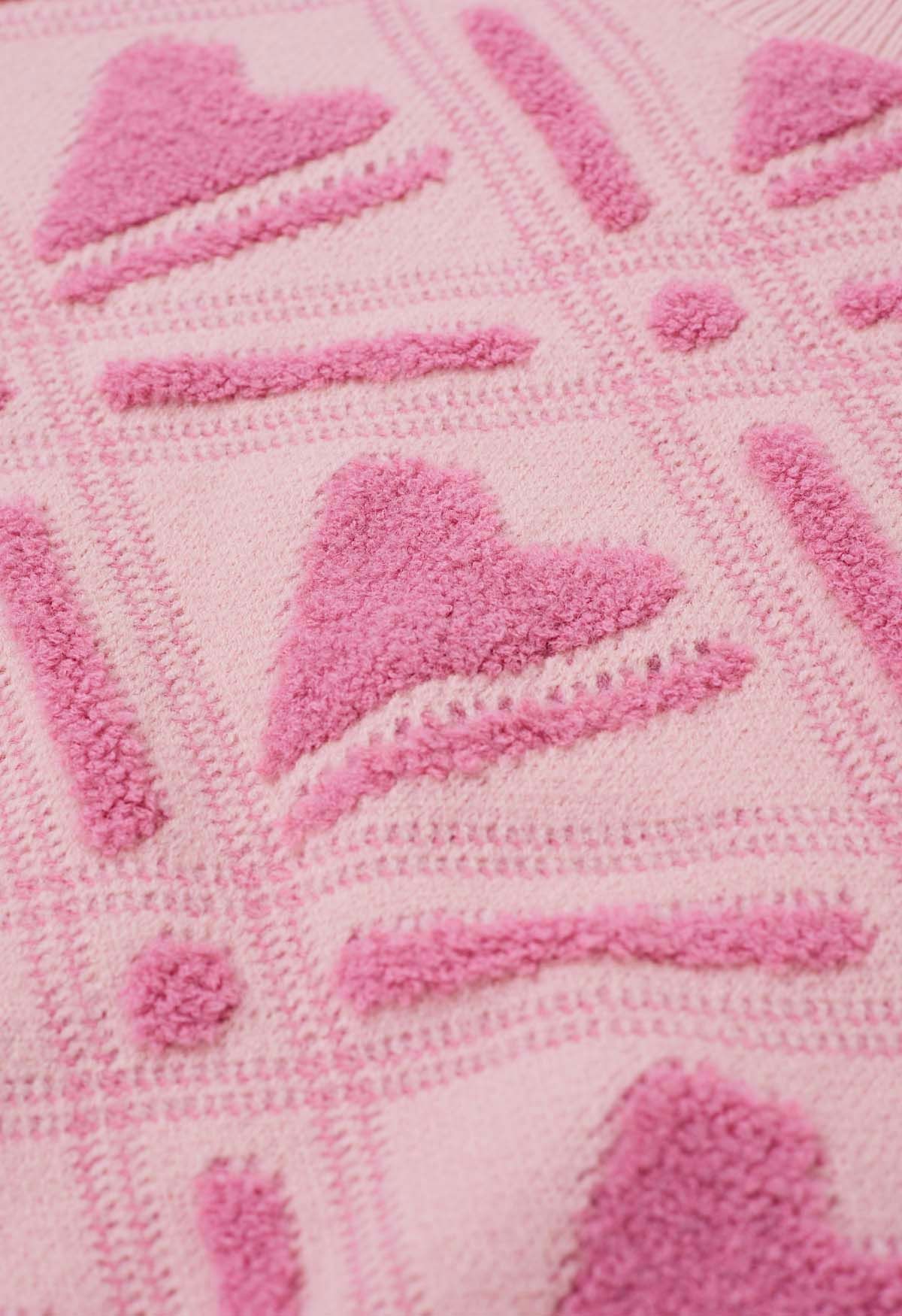 Blushing Love Fuzzy Pink Heart Strickpullover