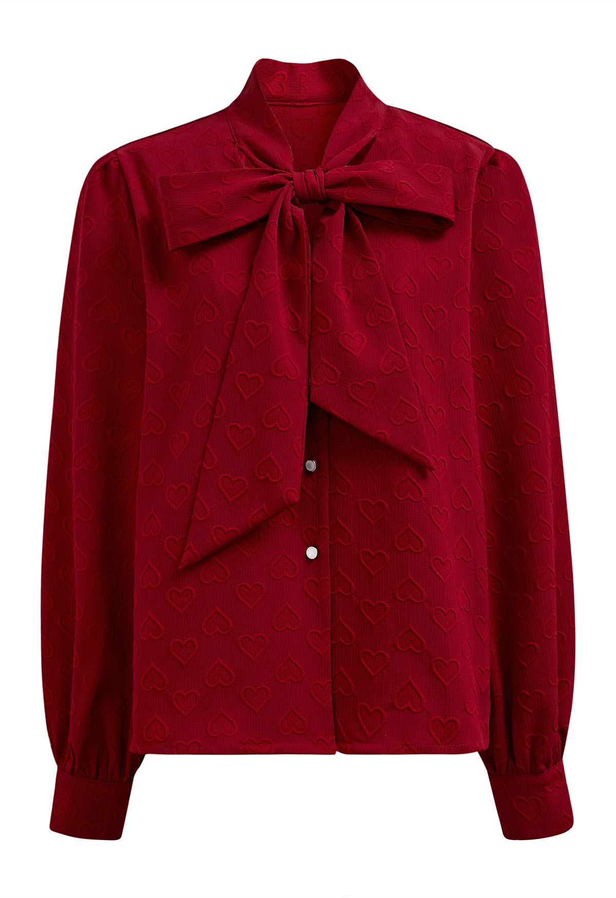 Verträumtes rotes, geknöpftes Hemd mit Schleife und Herzausschnitt