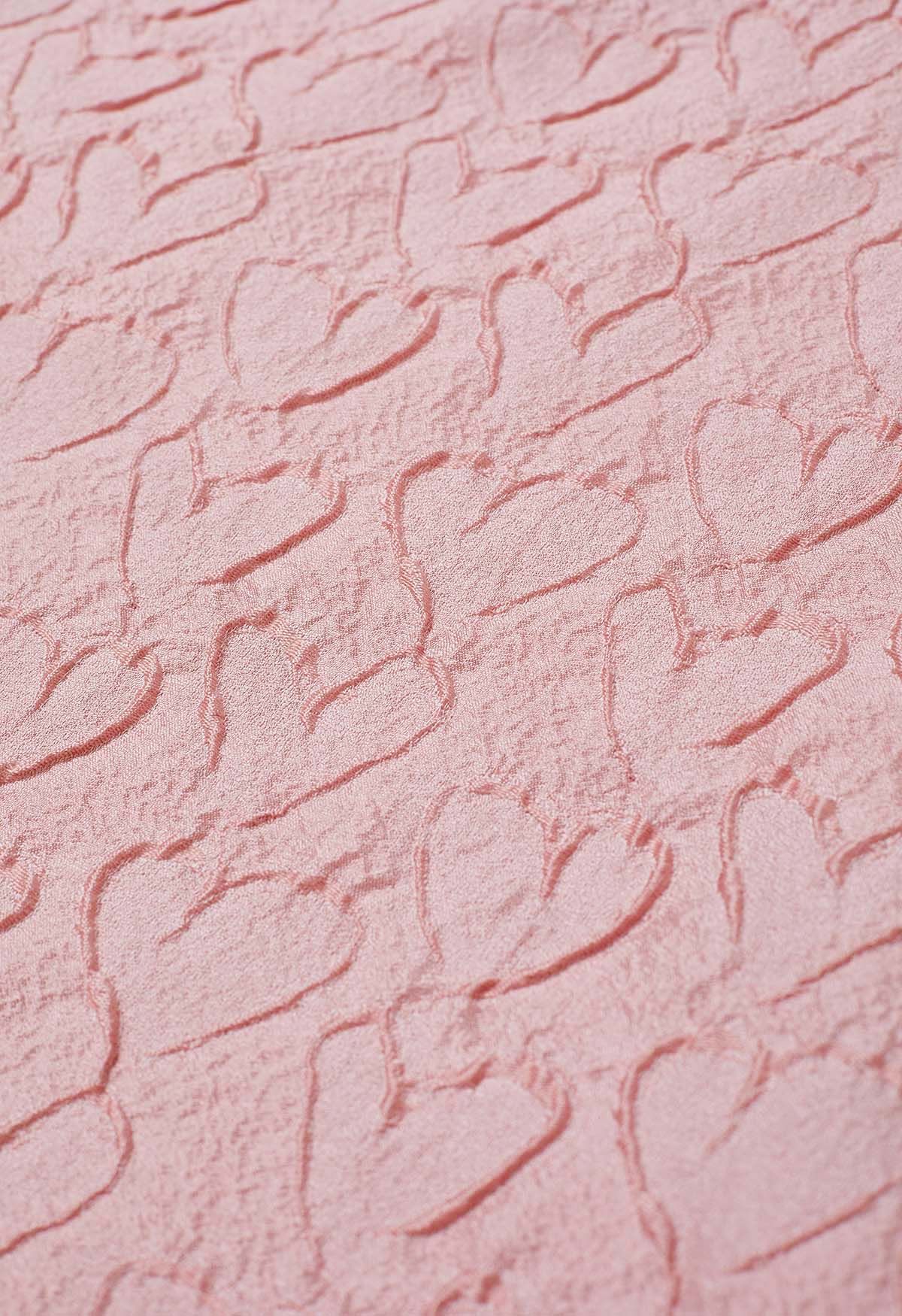 Pastellfarbener ausgestellter Rock mit Herzstruktur in Rosa
