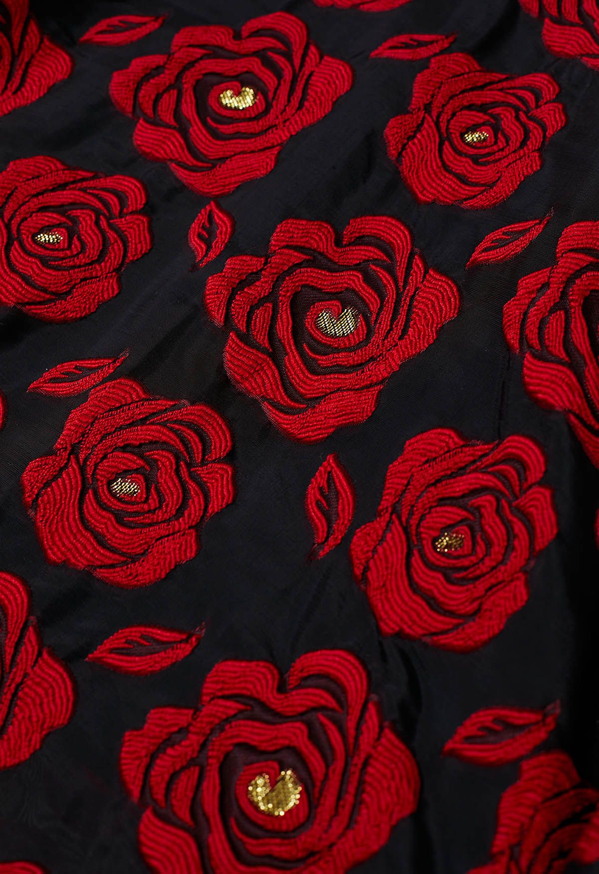Midirock aus Organza-Jacquard mit roten Rosen
