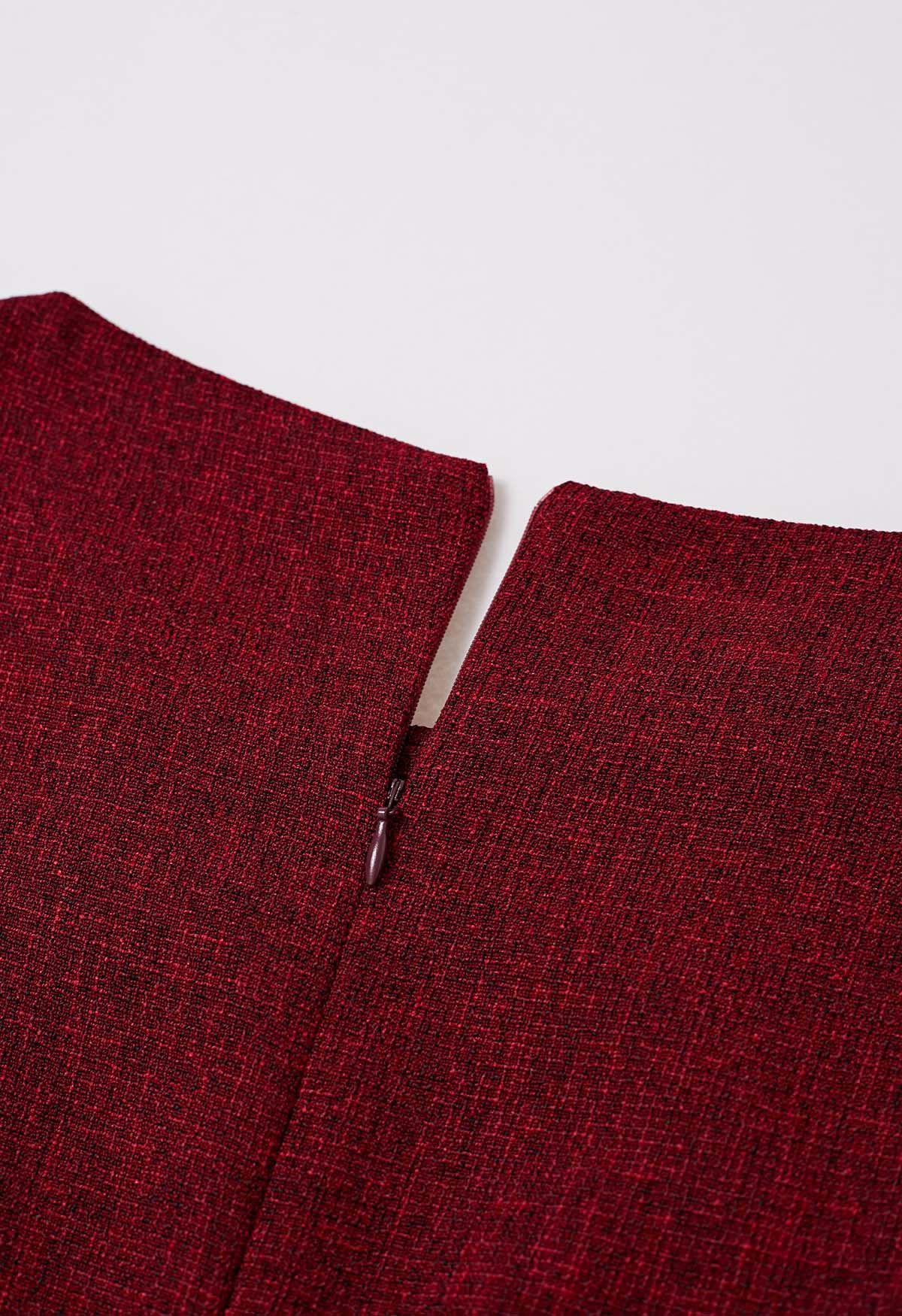 Fit-and-Flare-Minikleid aus Tweed mit Nähten in Rot