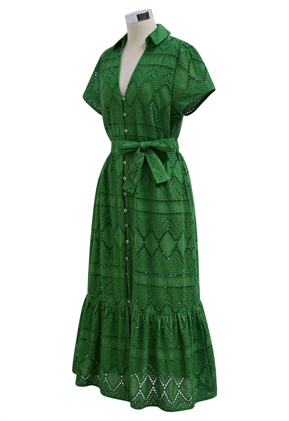 „Greenery in Spring“-Kleid mit bestickten Rüschen und Ösen