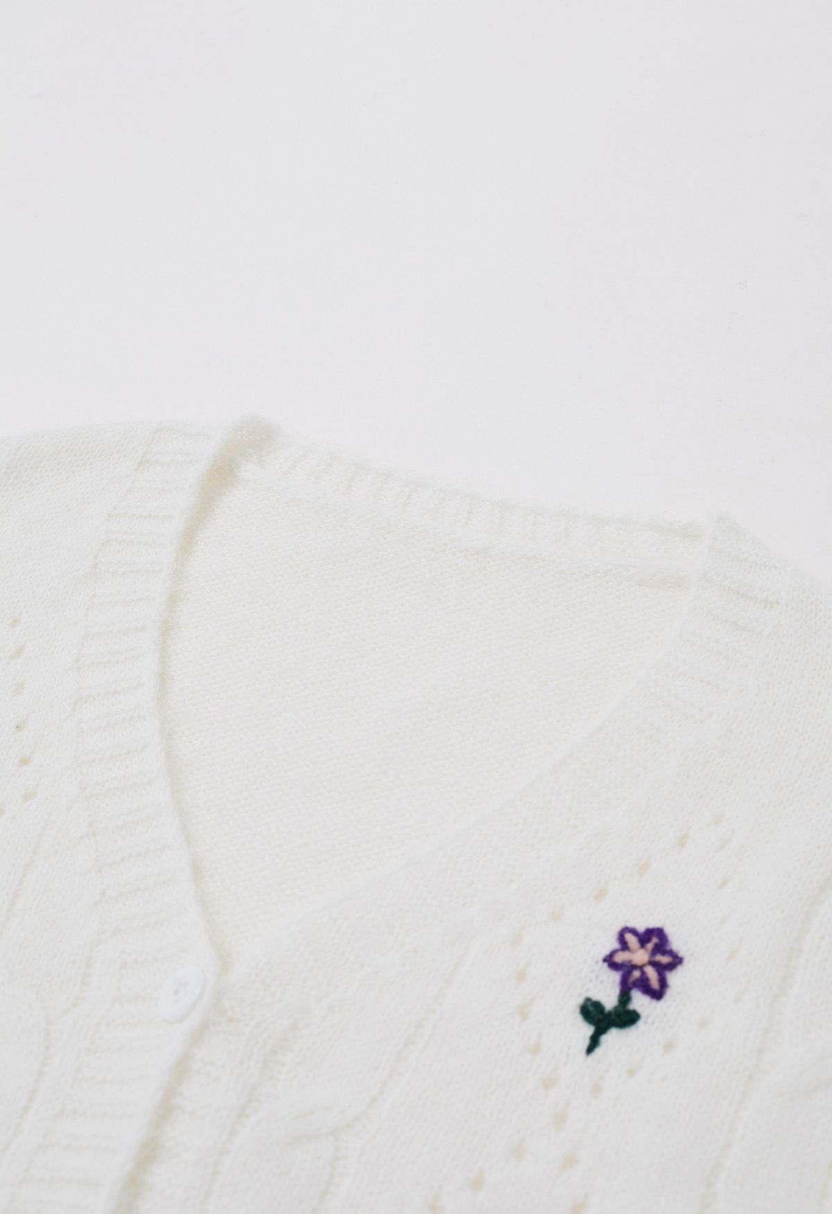 Zierliche Floret Pointelle-Strickjacke in Weiß
