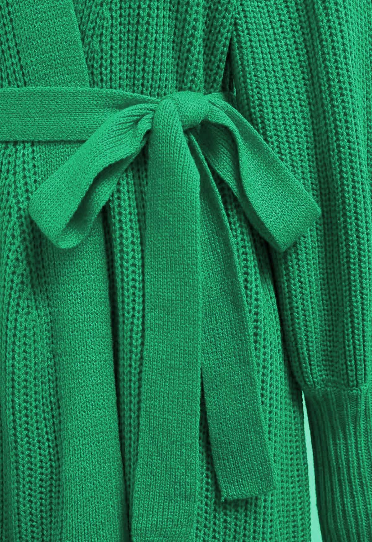 Wickel-Cardigan mit Laternenärmeln und Gürtel in Grün