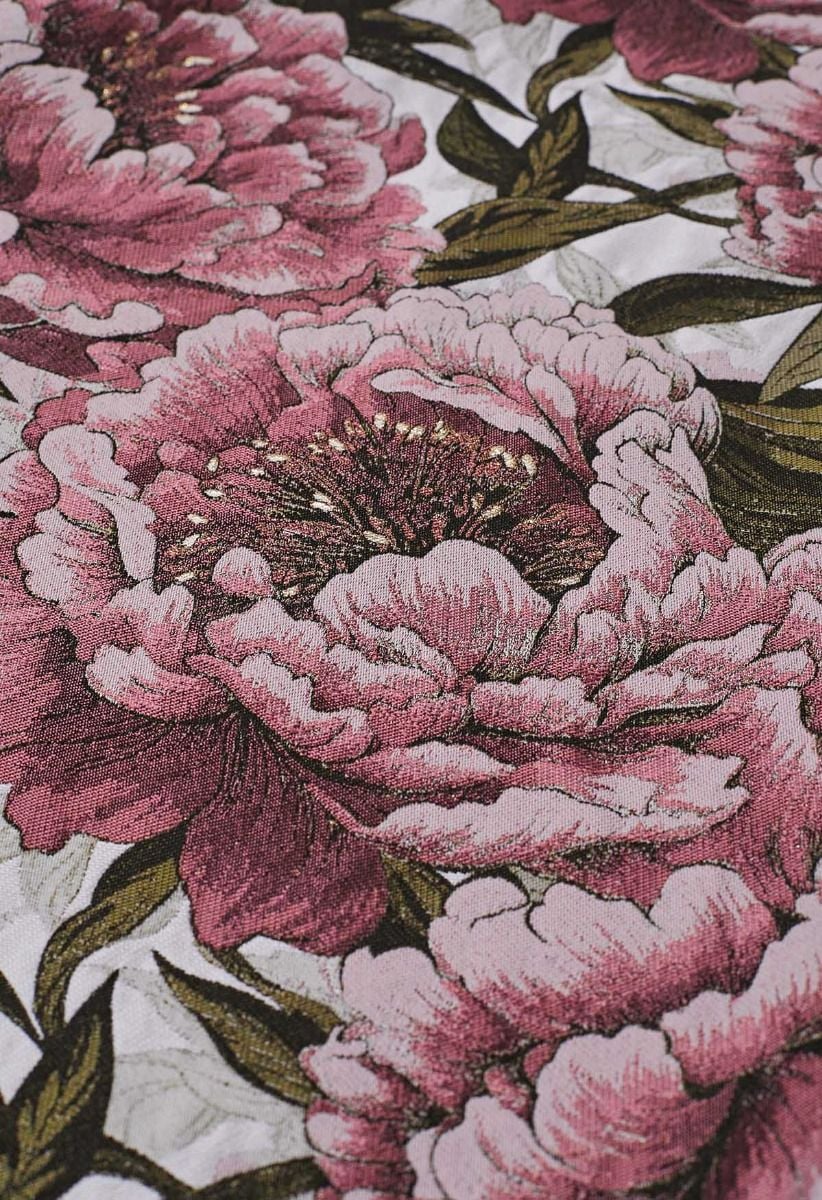 Anmutiger Jacquard-Maxirock in A-Linie mit rosa Pfingstrosenmuster