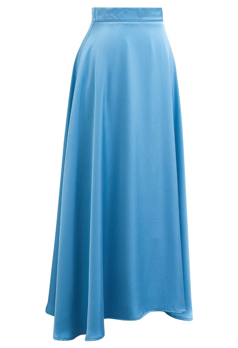 Zeitlose Eleganz – Satin-Maxirock in A-Linie in Blau