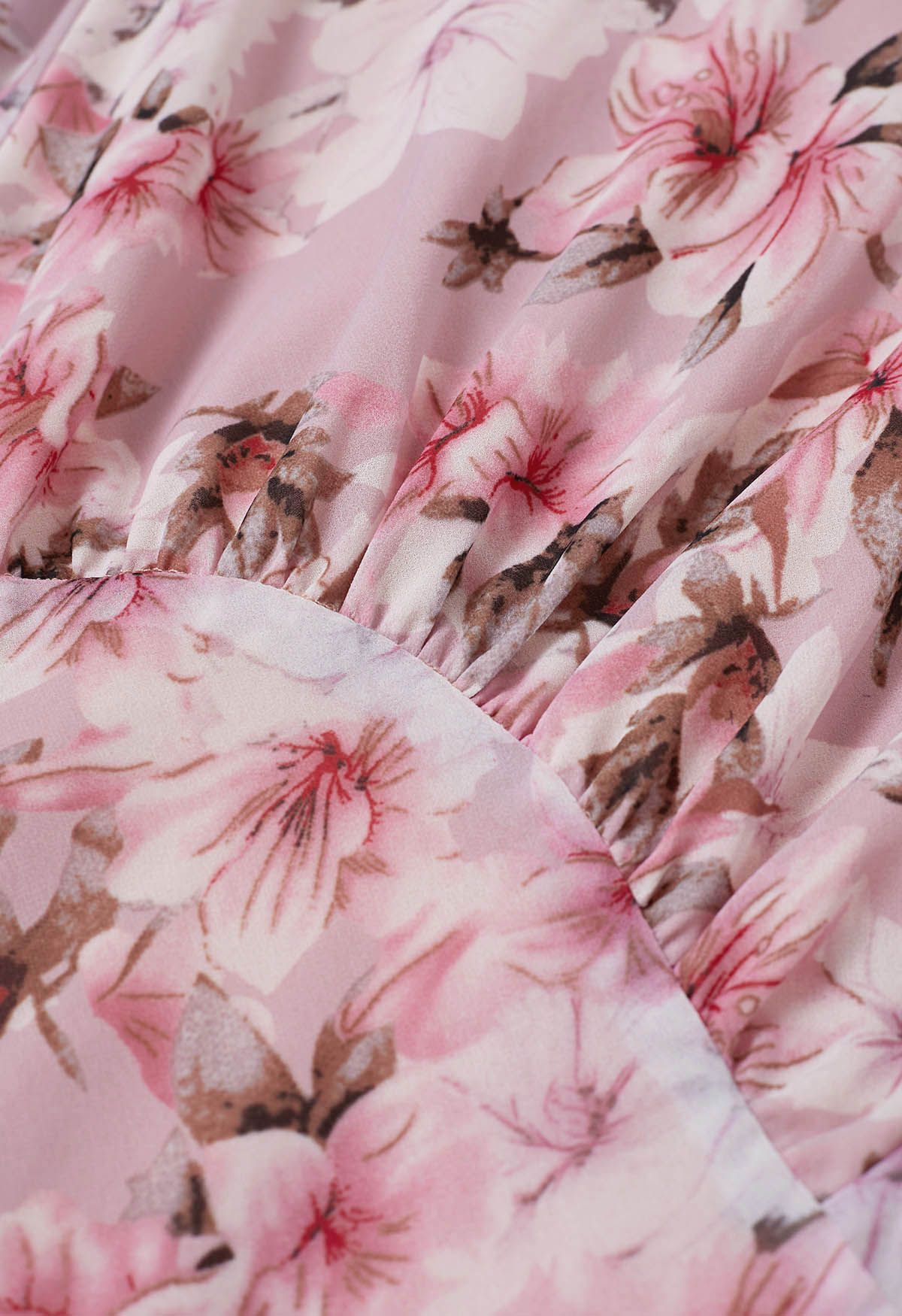 Chiffon-Midikleid mit Puffärmeln und Kirschblüten-Print