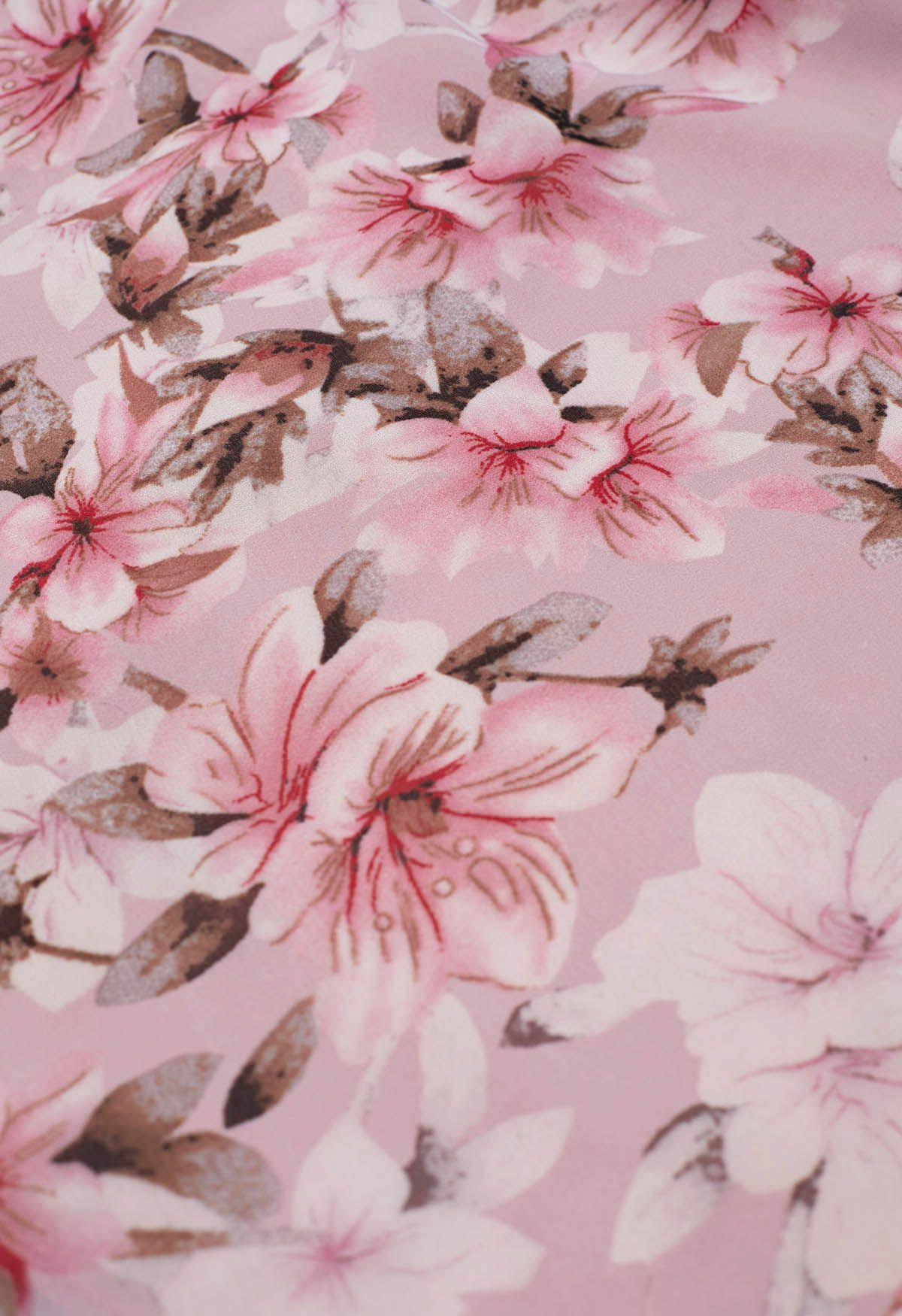 Chiffon-Midikleid mit Puffärmeln und Kirschblüten-Print