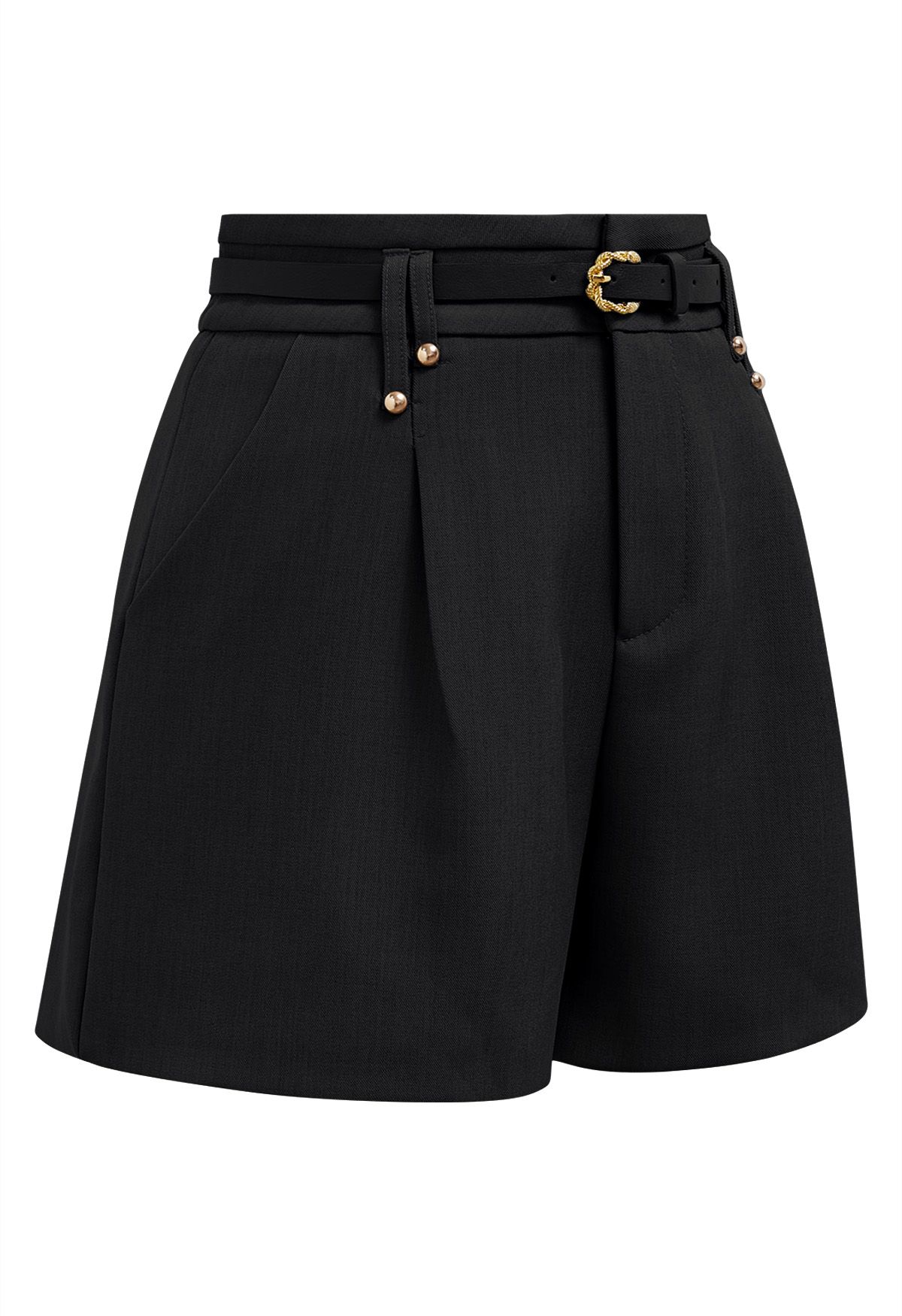 Einfarbige Shorts mit Gürtel in Schwarz