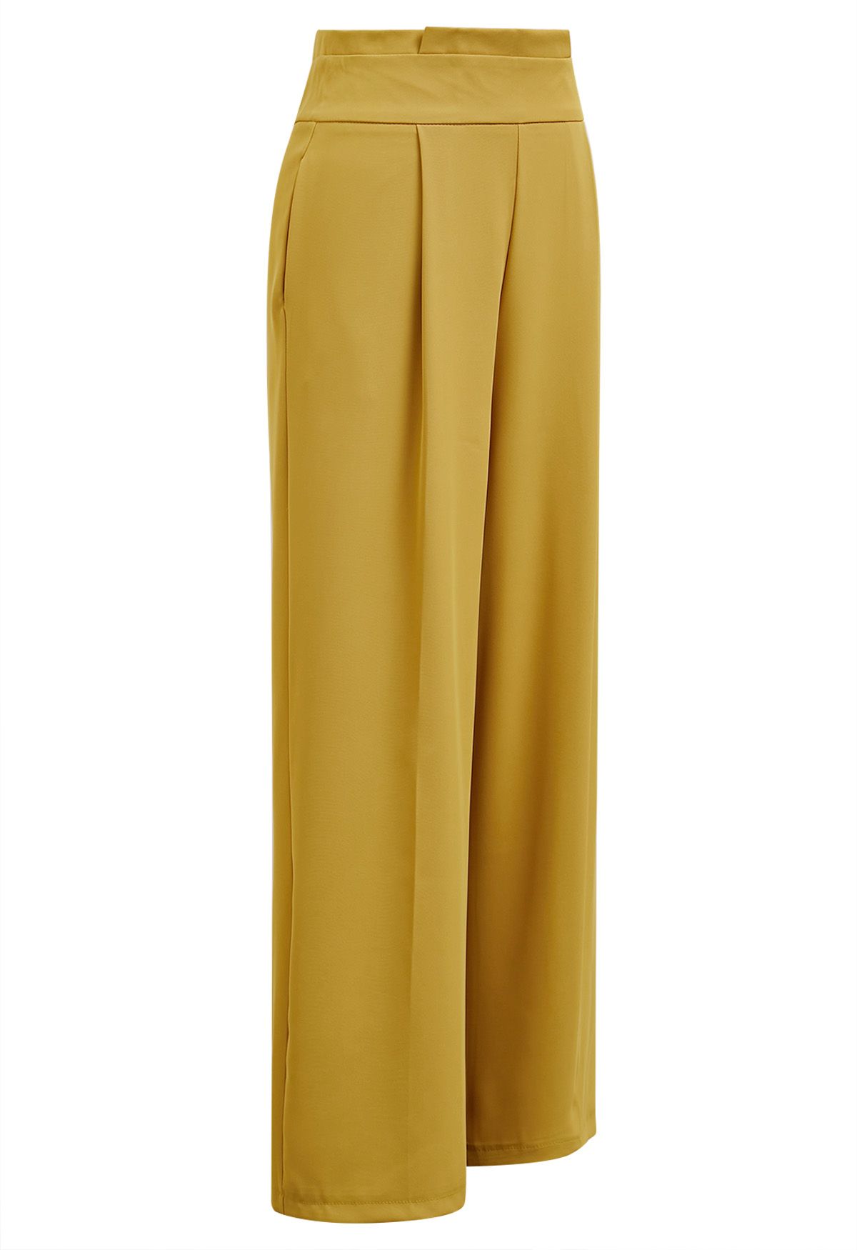 Hose mit geradem Bein und plissierter Taille in Gelb