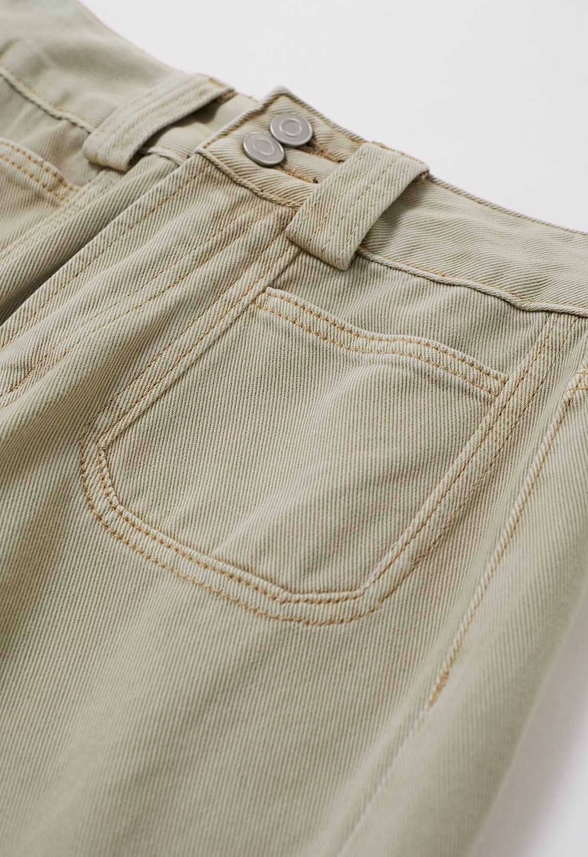 Vintage-Charme-Jeans mit geradem Bein in Salbei