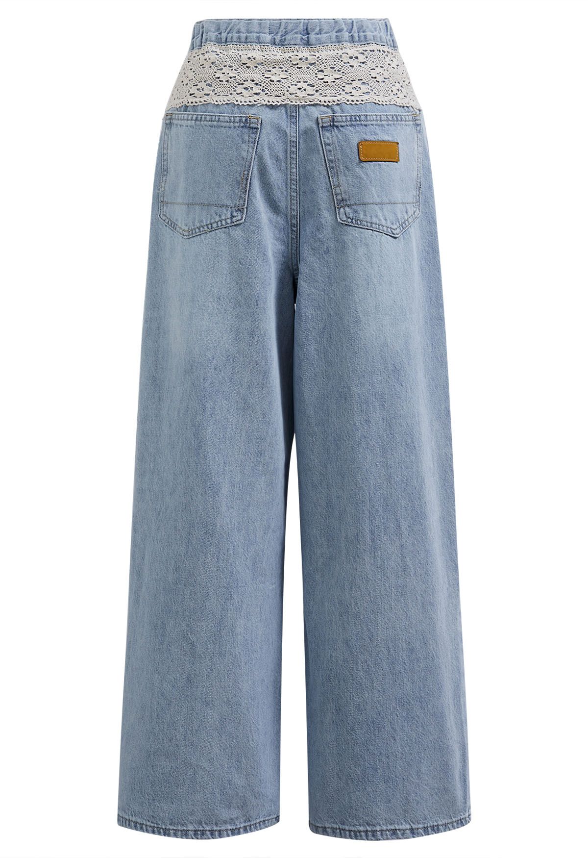 Cutwork-Jeans mit weitem Bein und Spitzenbesatz
