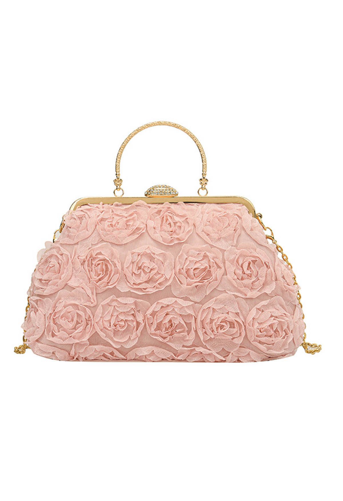 Elegante Rosenblüten-Clutch in Rosa