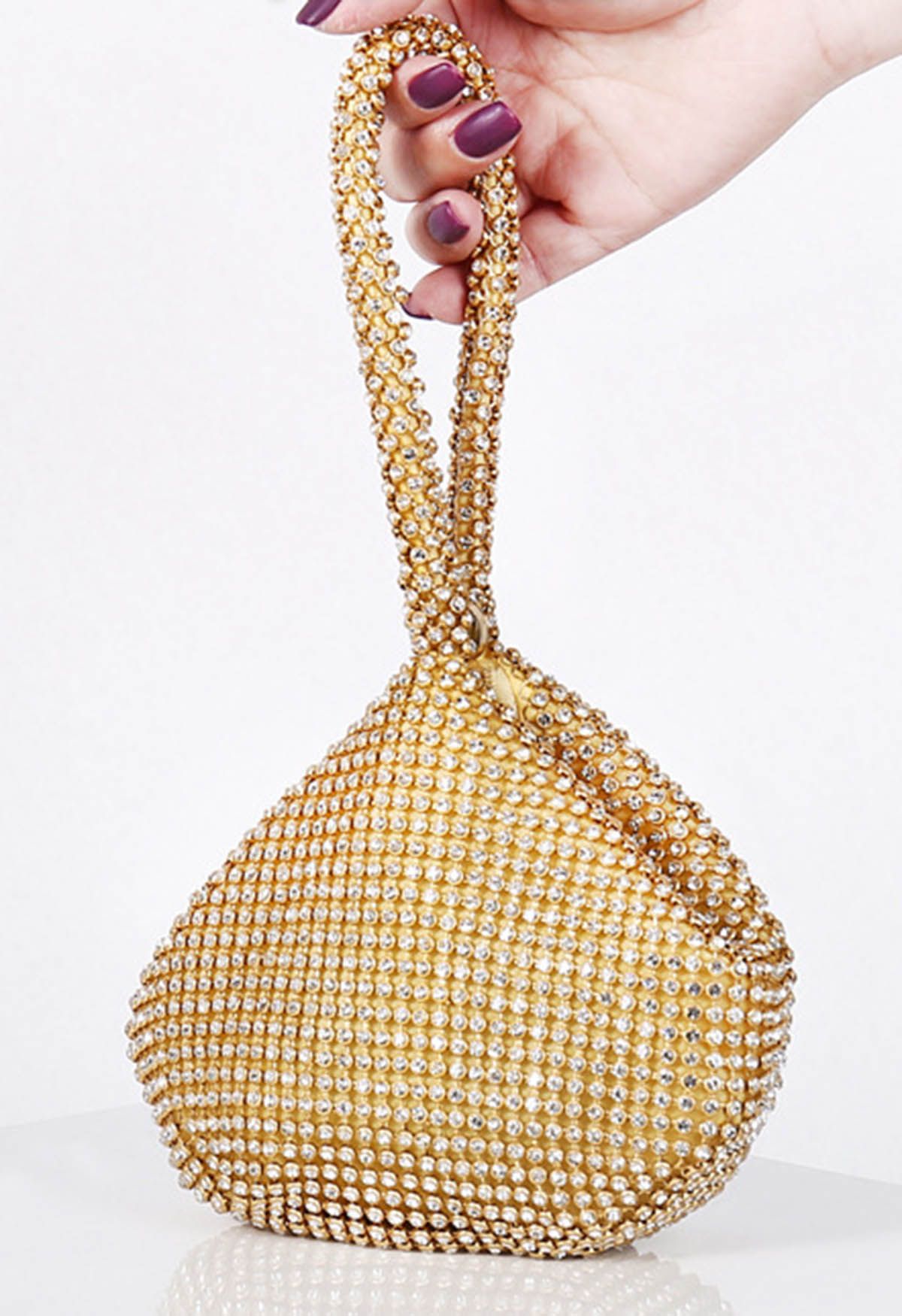 Mini-Handtasche mit Strasssteinen in Gold