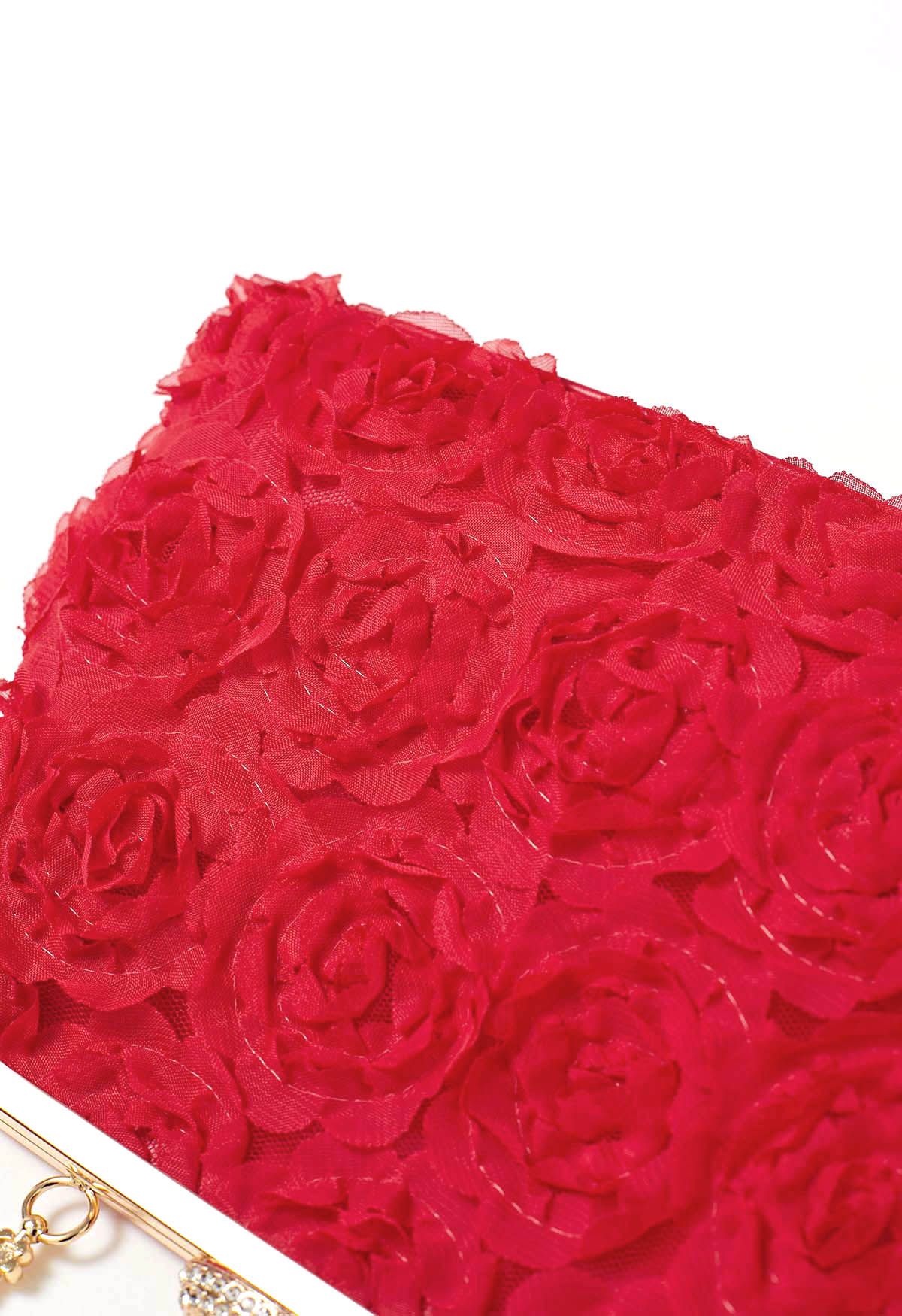 Elegante Rosenblüten-Clutch in Rot