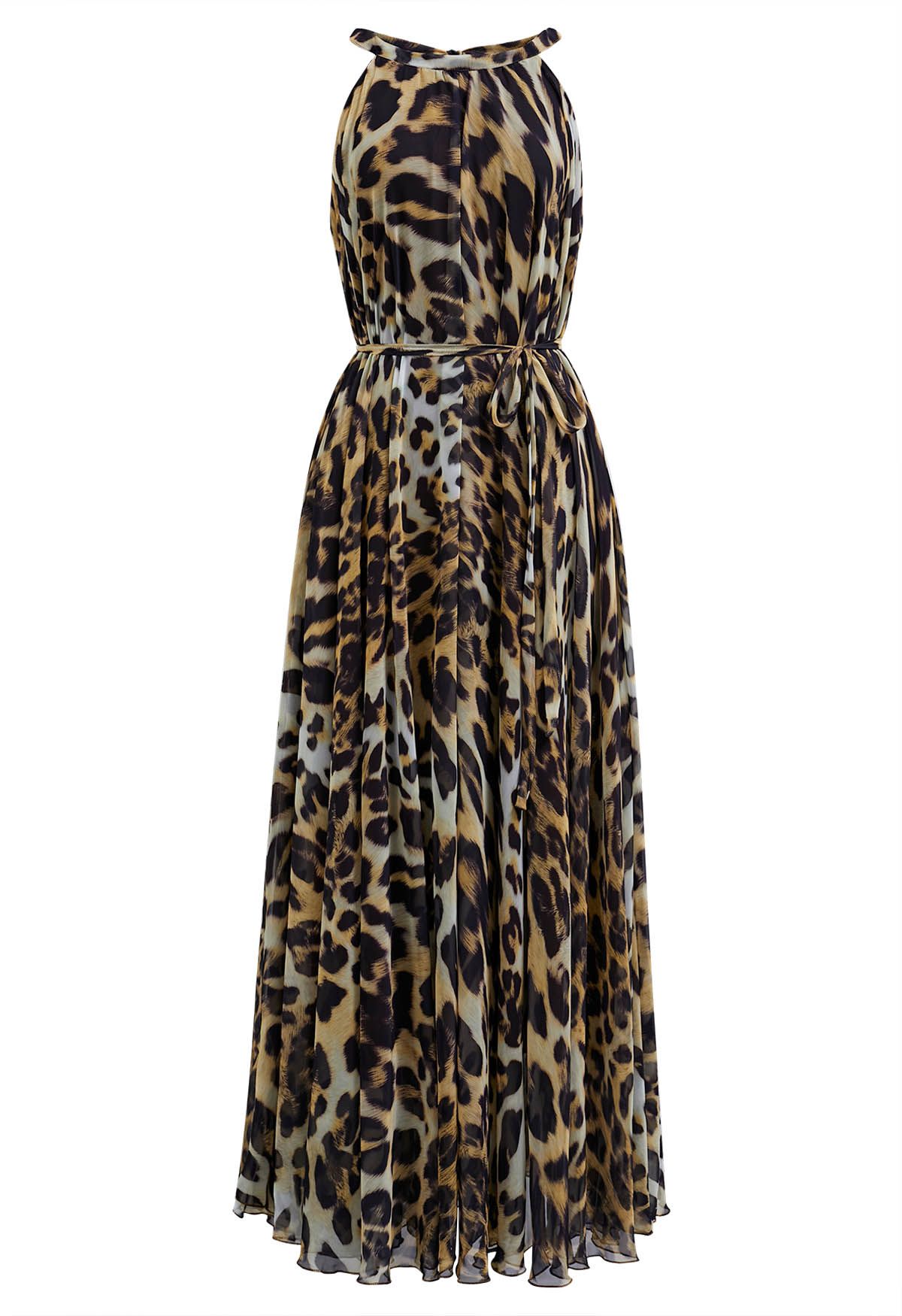 Verführerisches Neckholder-Maxikleid aus Chiffon mit Animal-Print