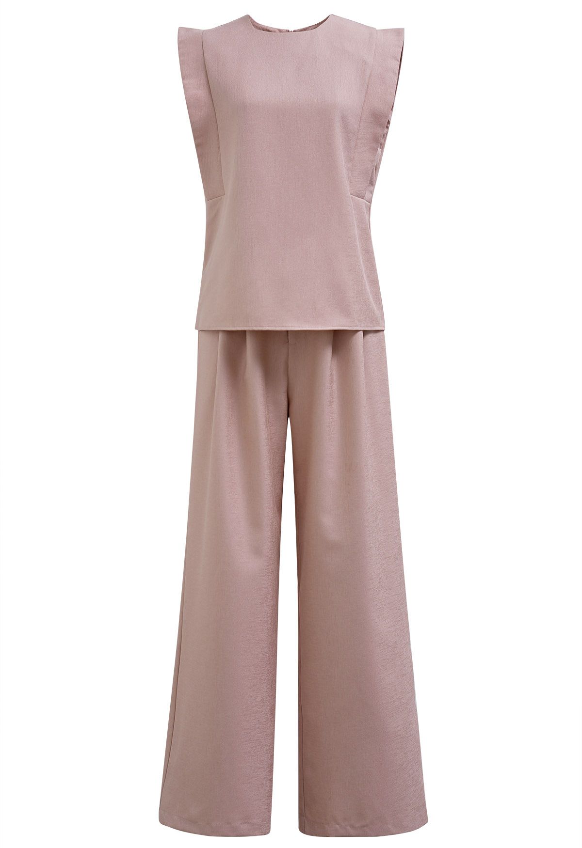 Schickes Set aus ärmellosem Oberteil und fließender Hose mit weitem Bein in Rosa