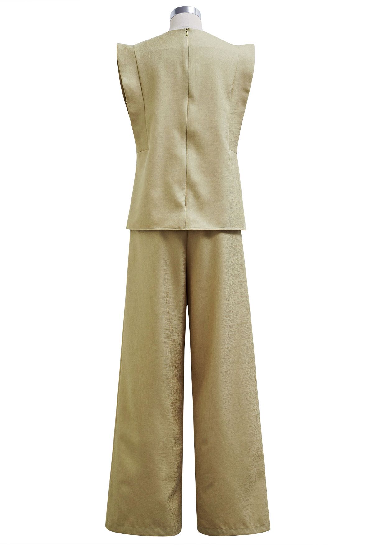 Schickes Set aus ärmellosem Oberteil und fließender Hose mit weitem Bein in Khaki