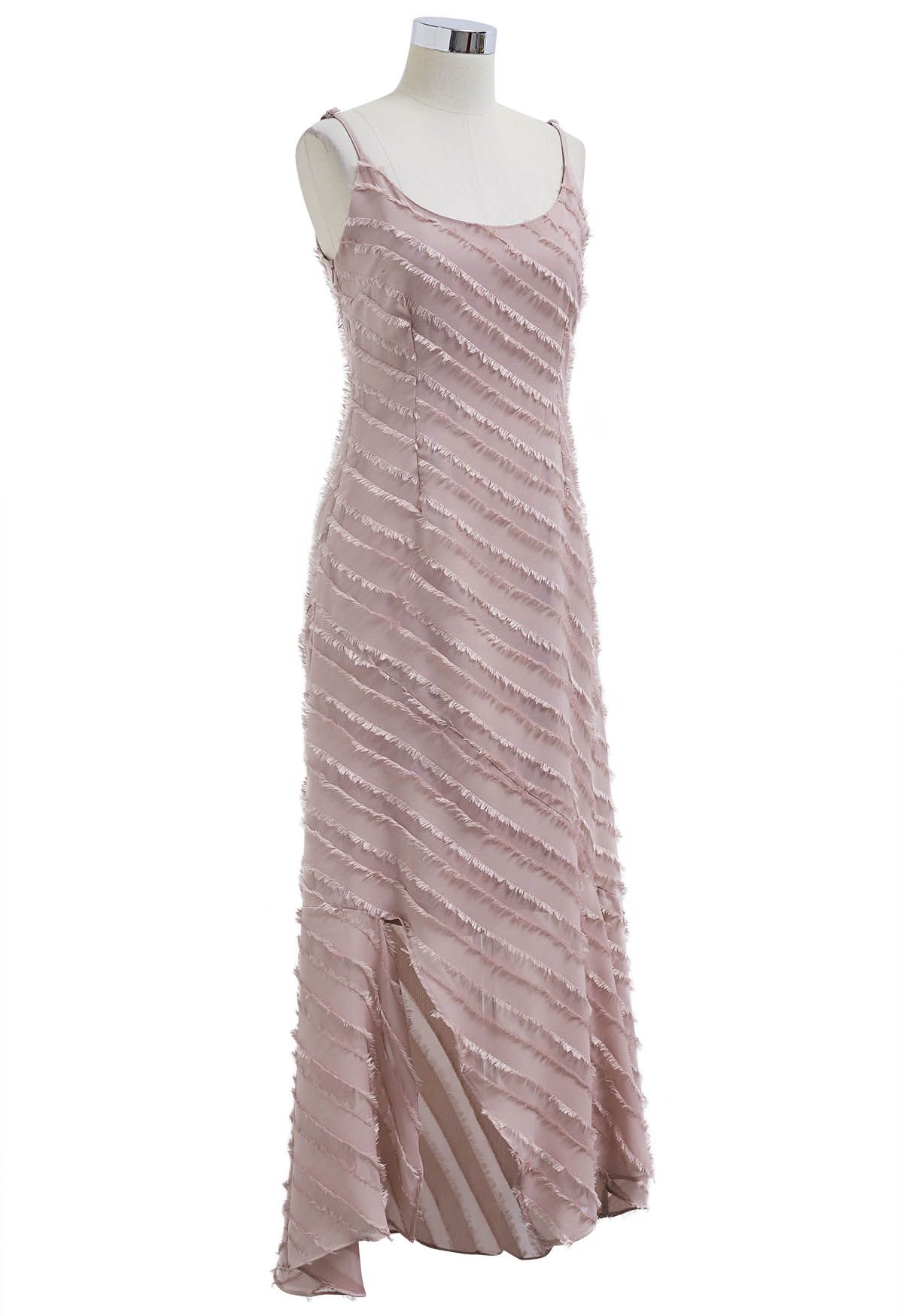 Geschlitztes Cami-Kleid mit Fransen und Streifen in Rosa